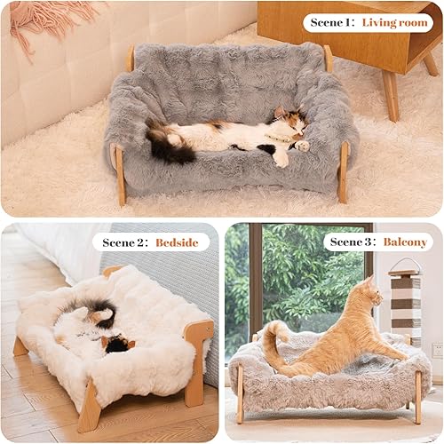 Miniatura 6 de CHEERHOME PETS Sofá cama elevada para gatos para interiores, sofá de madera para gatos con funda esponjosa lavable y silla de salón elevada para