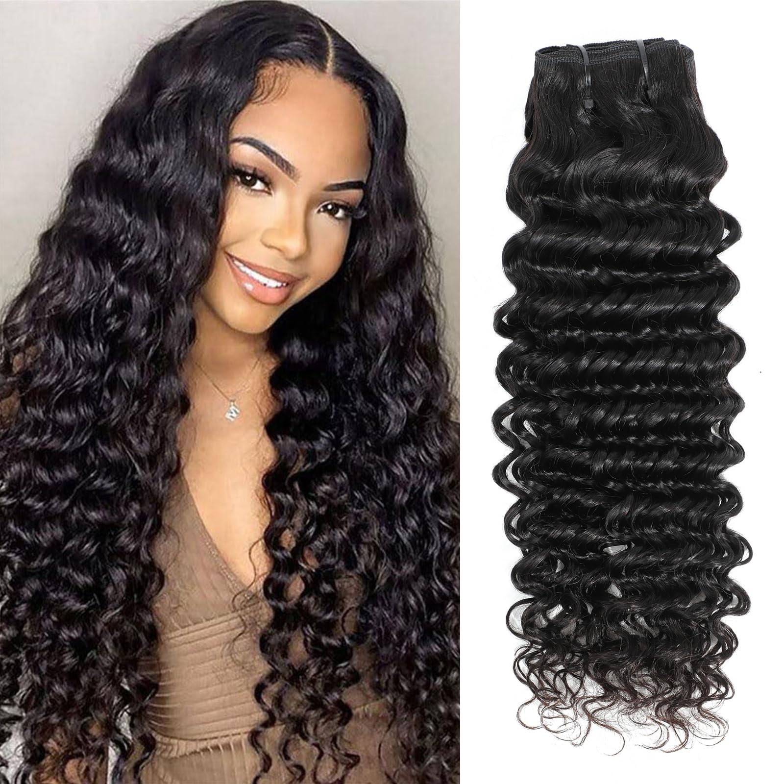 NROOEAY Deep Wave Bundles Human Hair Bundle 20 Inch 100% Unprocessed Brazilian Virgin Curly Human Hair Bundles Loose Deep Wave Bundles