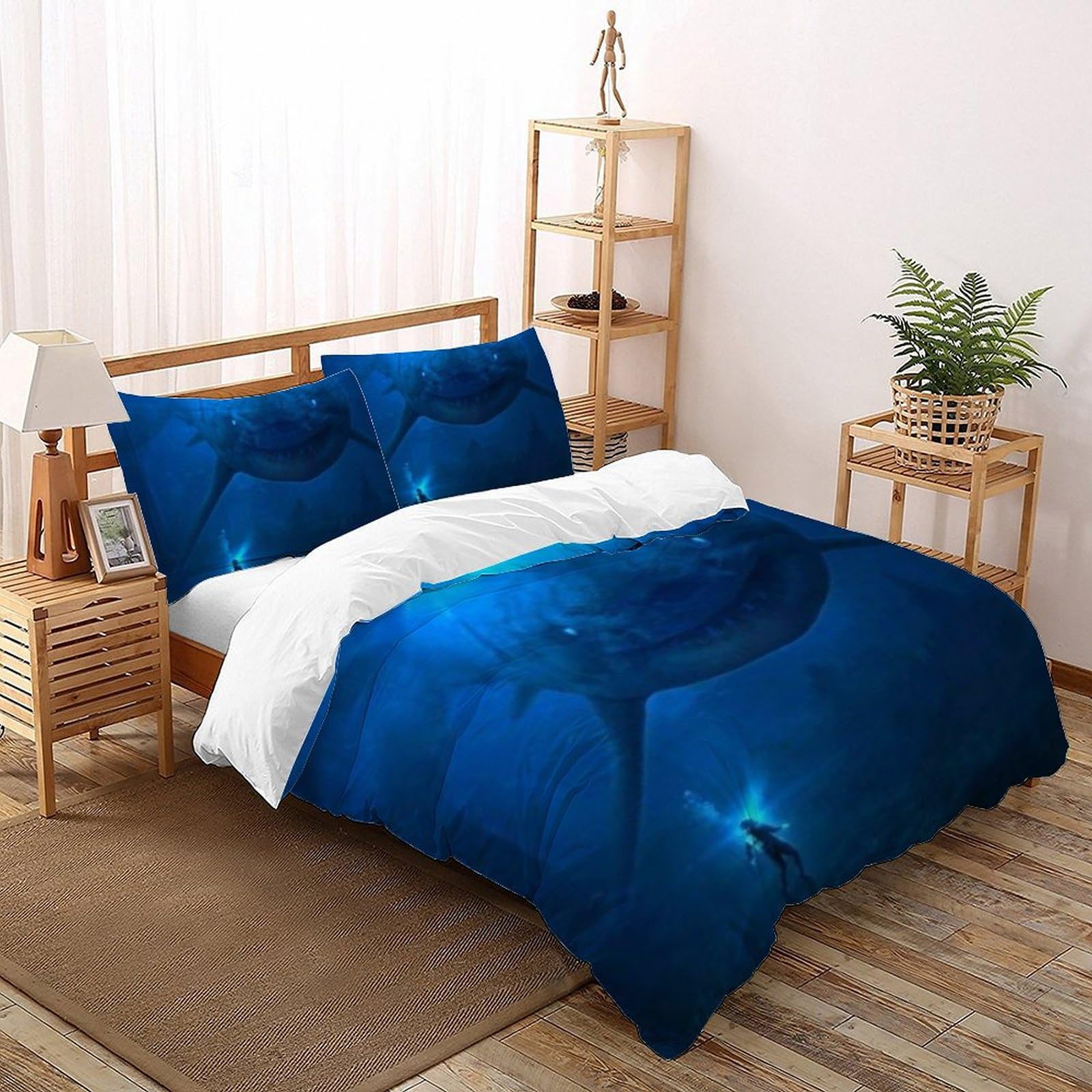 Housse de couette double requin 200x200cm en microfibre avec fermeture éclair