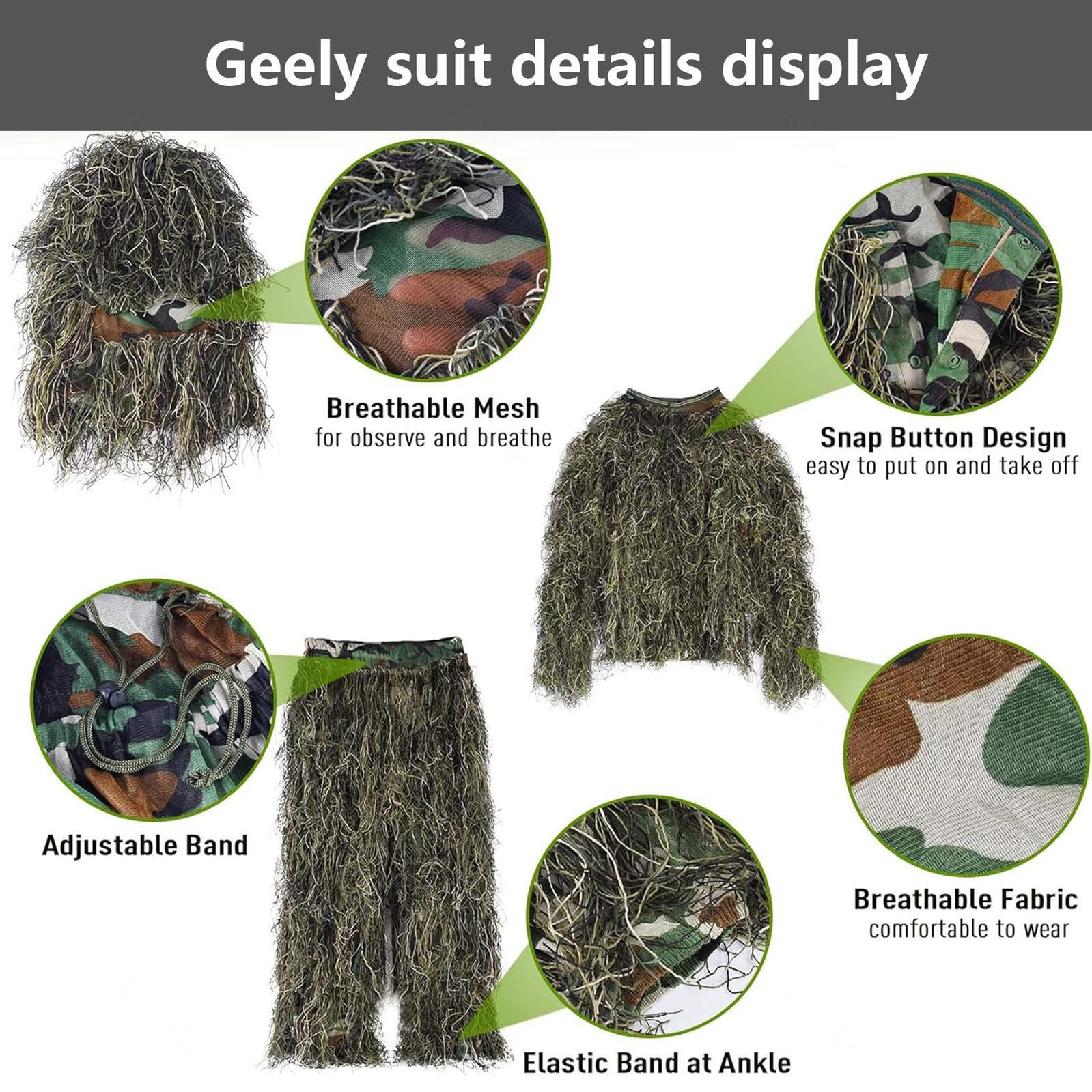 5-Teilige 3D Tarnanzug Camouflage Jagdbekleidung Jagdbekleidung Herren Einschließlich Jacke,Hose,Kapuze,Tragetasche Wald Kostüm für Unisex Erwachsene/Jugendliche