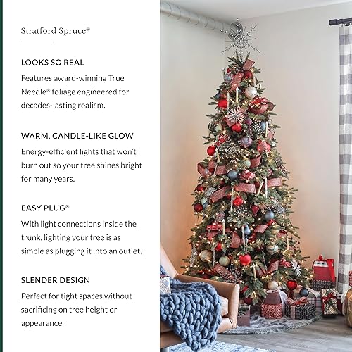 Miniatura 3 de Balsam Hill Stratford Spruce - Árbol de Navidad artificial delgado con follaje de aguja real y soporte de primera calidad para espacios pequeños,