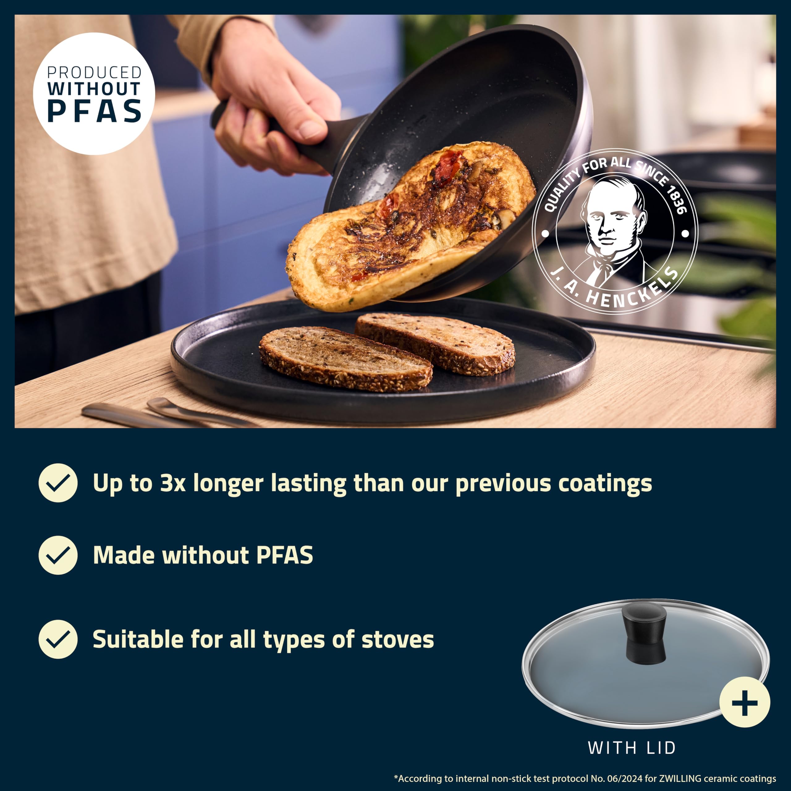 HENCKELS by ZWILLING Breeze - Sartén honda con tapa (28 cm, revestimiento antiadherente de cerámica, apta para inducción)