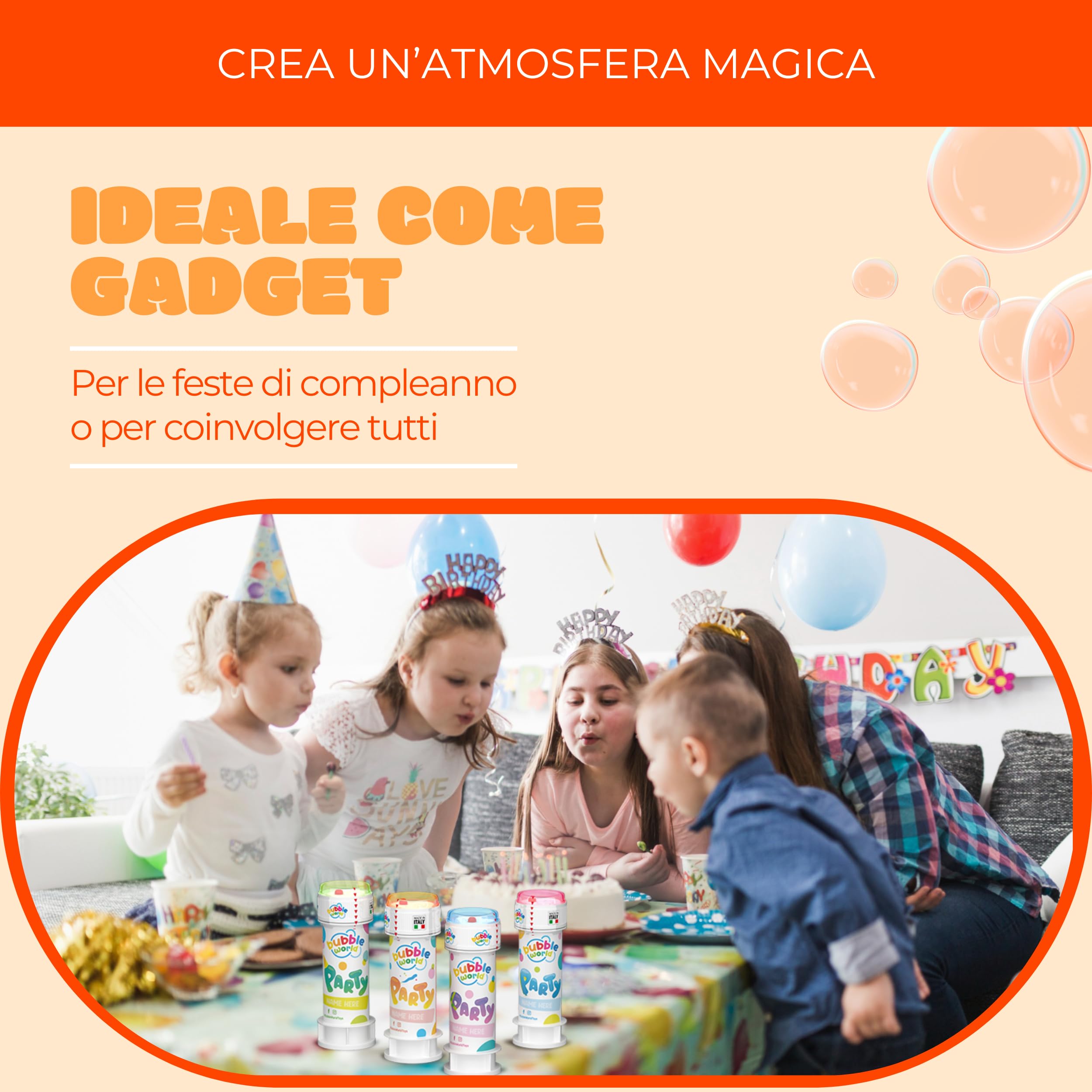 Bolle di Sapone Multicolore Made in Italy Confezione da 12pz - Bubble World Party Bubbles