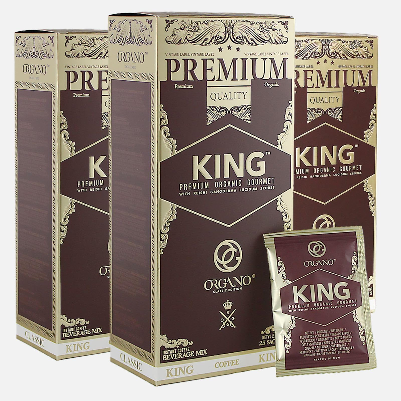 3 Boxes King of Coffee, 100% Certified Ganoderma Lucidum (75 Sachets)