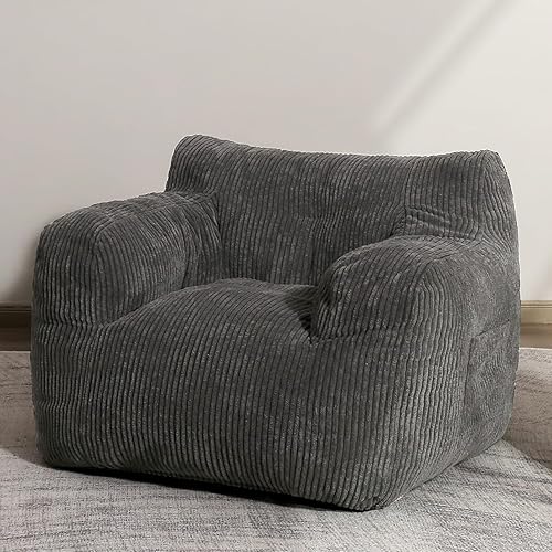 HIGOGOGO Puf, silla grande y cómoda para dormitorio, sala de estar, puf con reposabrazos de bolsillo para juegos, lectura, color gris oscuro