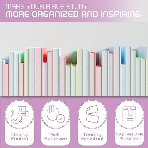 Miniatura 2 de Pestañas bíblicas en tono tierra para mujeres y hombres, 66 pestañas de libro para el Antiguo y Nuevo Testamento y 14 en blanco incluye aplicador de