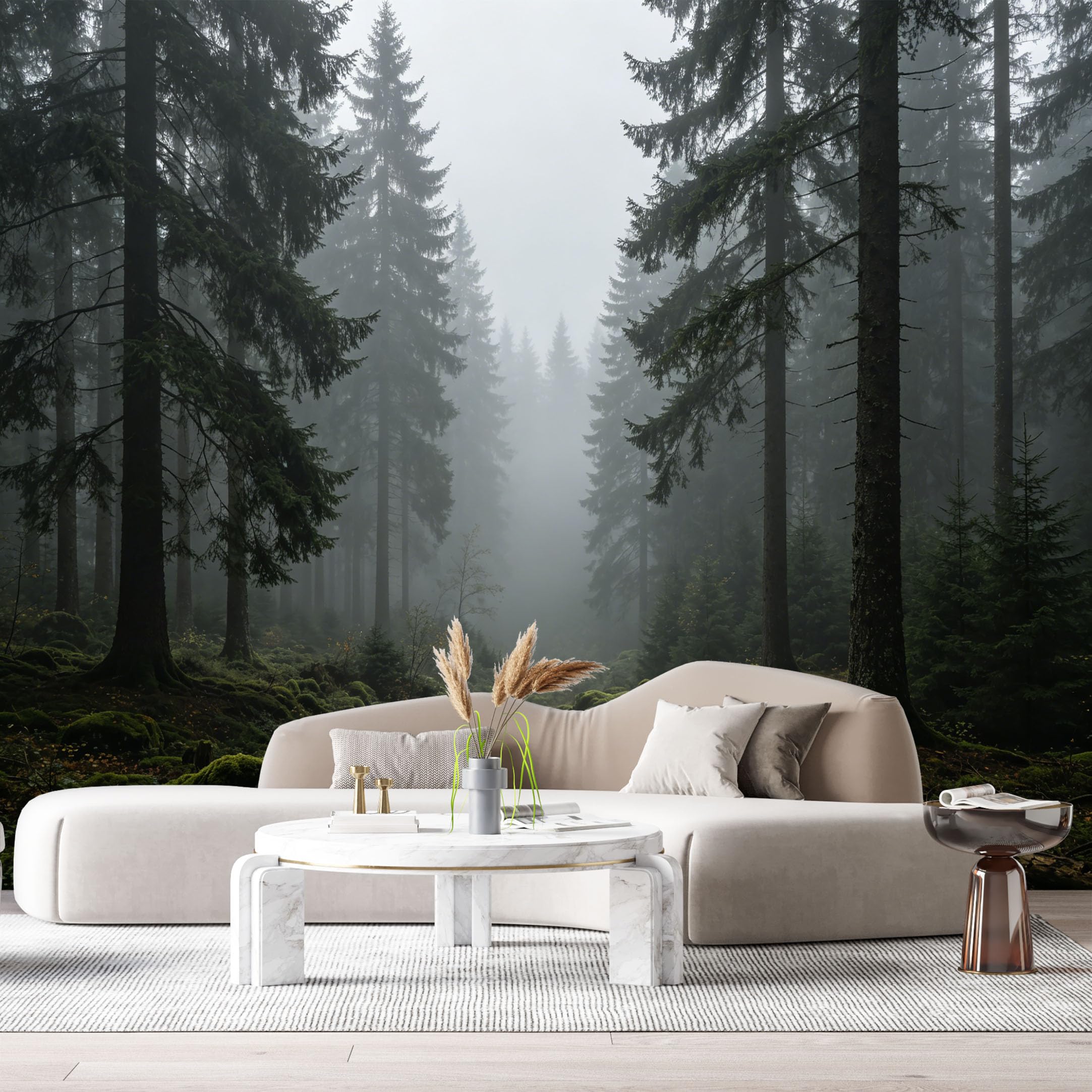 Custom Size Wall Murals Misty Forest Landscape Mossy Path Trees Fog Morning Light SelfAdhesive Wall Fabric Removable Large Wallpaper for Photo Living Room
