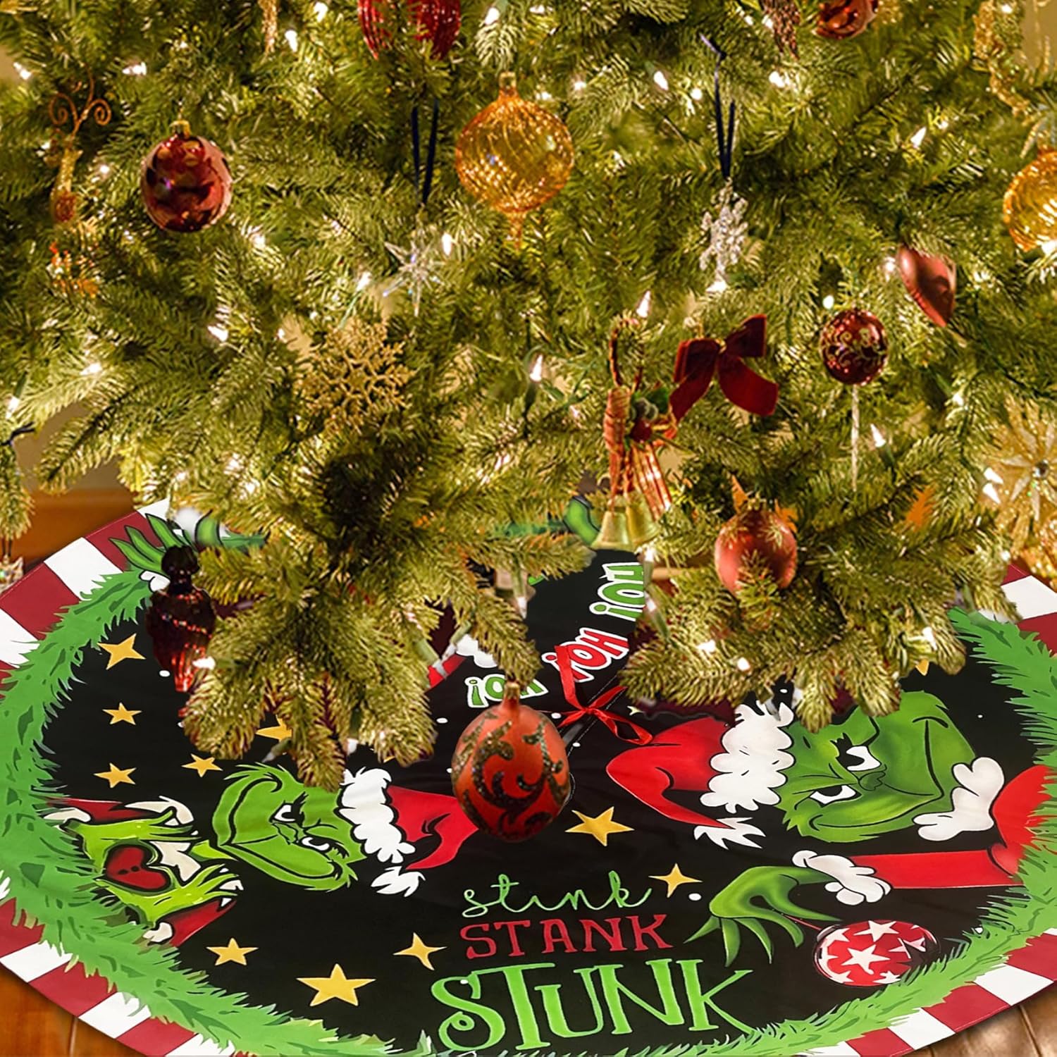 Christmas Tree Skirt 48 Inch, Christmas Decorations Soft Red Green Holiday Decor Xmas Party Decorations (Style B)