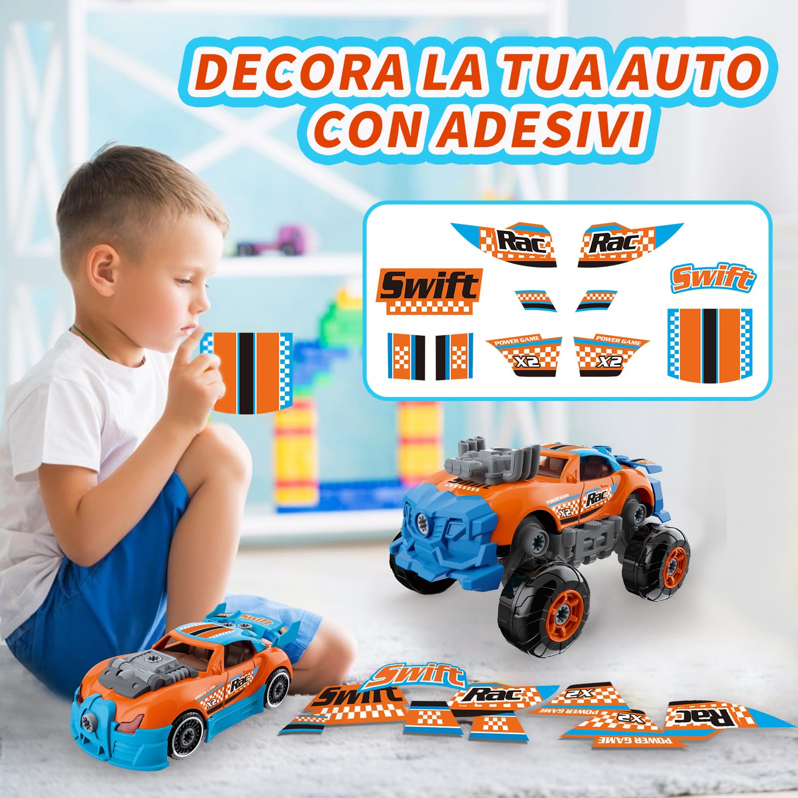 Pup Go Auto 3-in-1 Smontabile per Ragazzi di 3 4 5 6 7 8 Anni, 43 Pezzi con Trapano Elettrico, Giocattolo Camion da Costruzione, Costruisci la Tua Auto, Regalo Giochi Ideale per Bambini (Arancione)