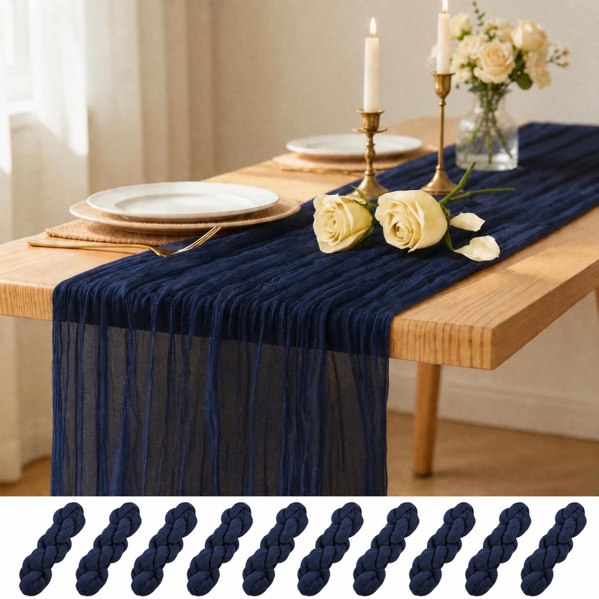 Lumaycens 10PCS Navy Blue Table Runner Cheesecloth Table Runner 45x275cm