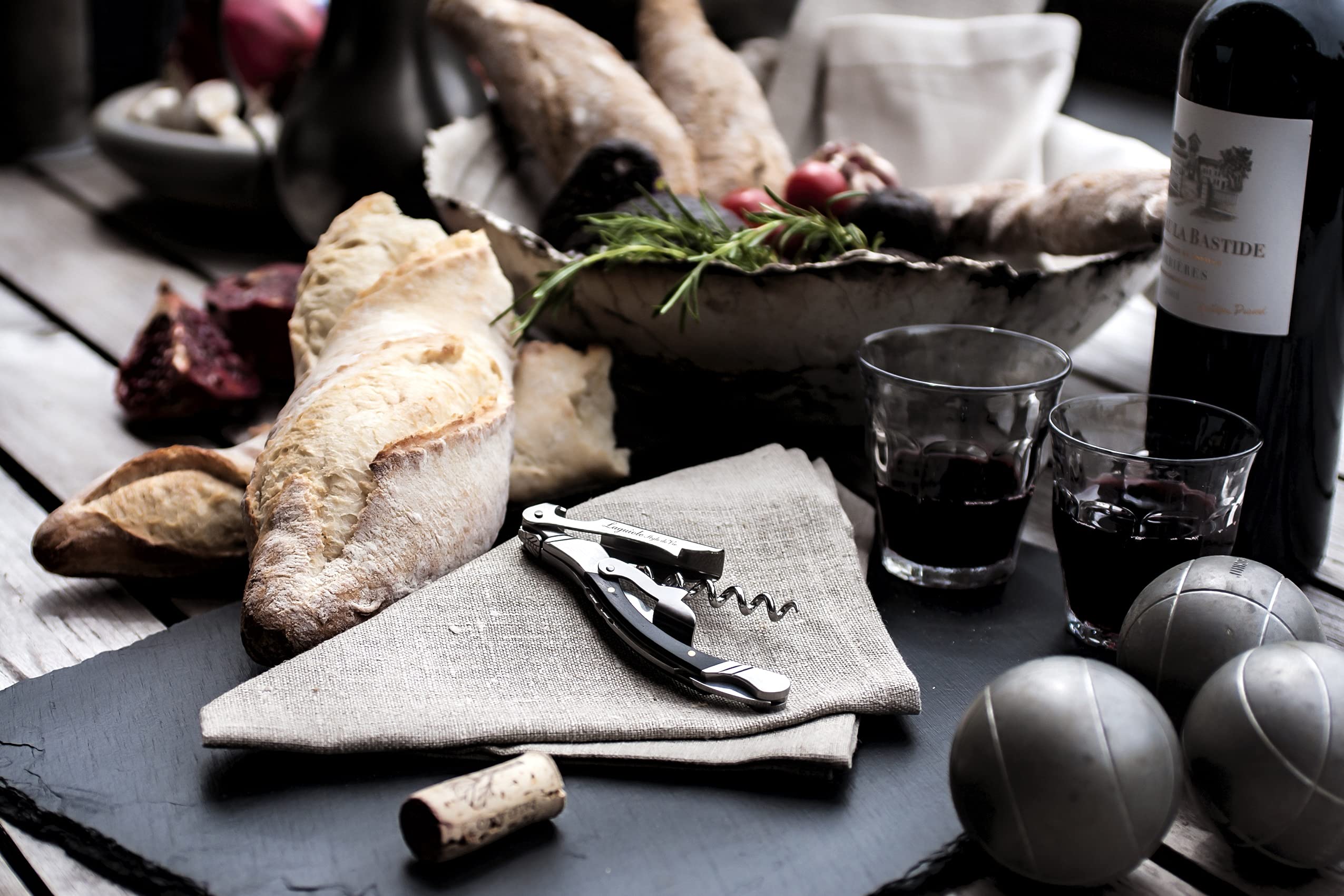 Laguiole Style de Vie cavatappi, apribottiglie con taglierina, sommelier, in Legno Pakka
