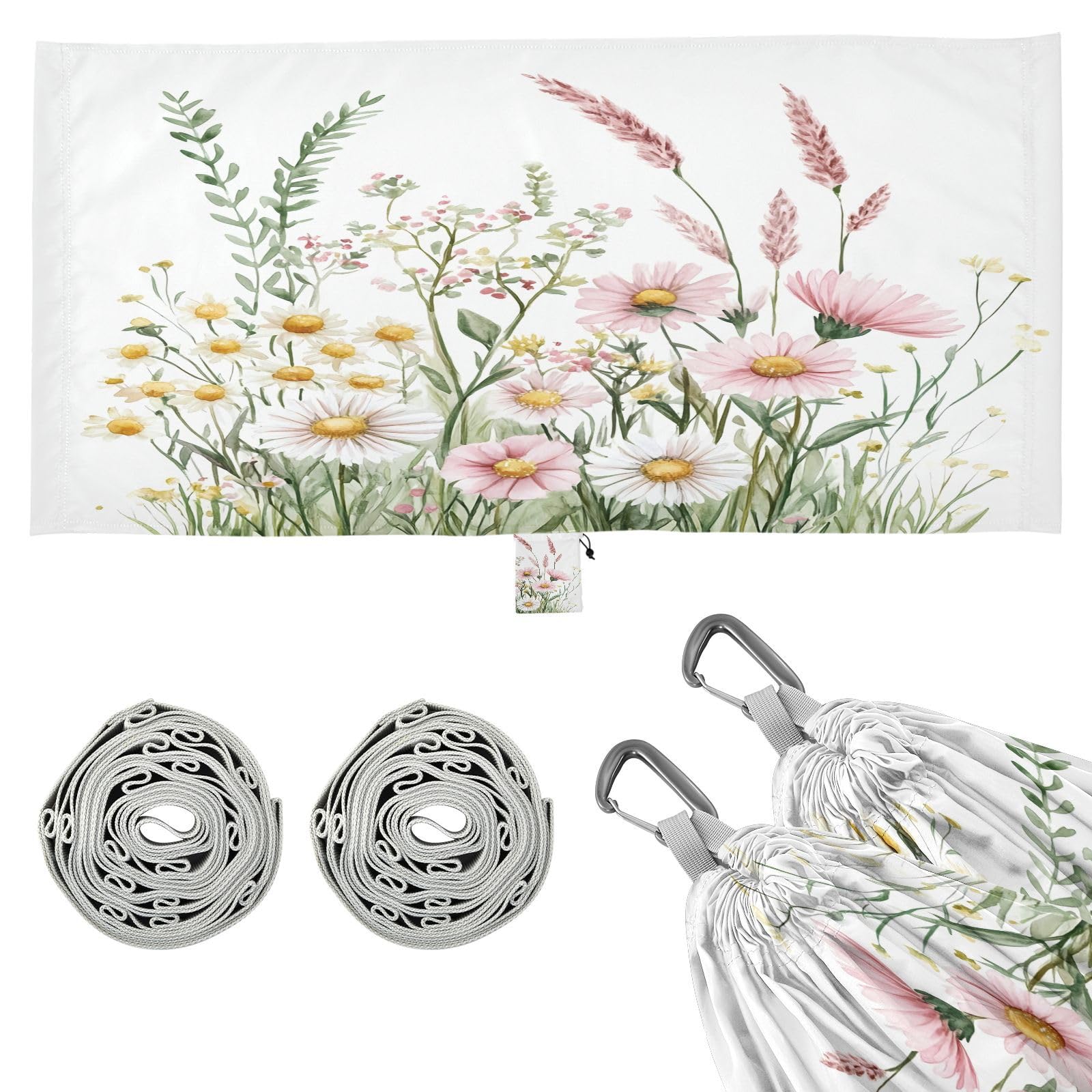 ATTX Watercolor Wildflowers Camping Hammock - Lightweight & Portable Hammocks, Heavy Duty 330lbs Capacity for Indoor, Hiking, Backpacking, Travel, Backyard, Beach#94