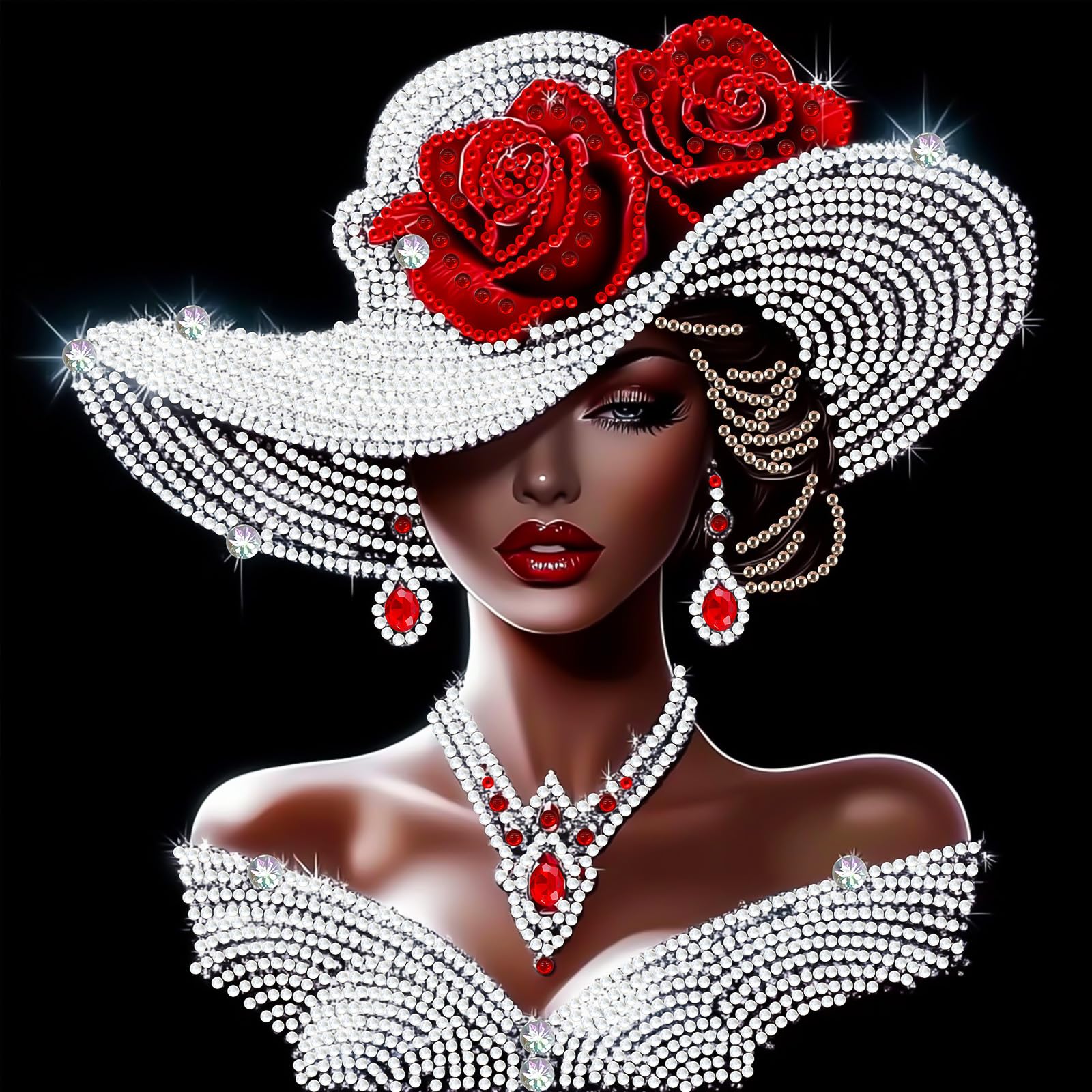 MOTGOM Diamond Art Painting Kits for Adults, 5D Black Pearl Lady Diamond Art for Beginners, Gem Craft Painting for Adults Beginners for Home Wall Decor 30x30cm