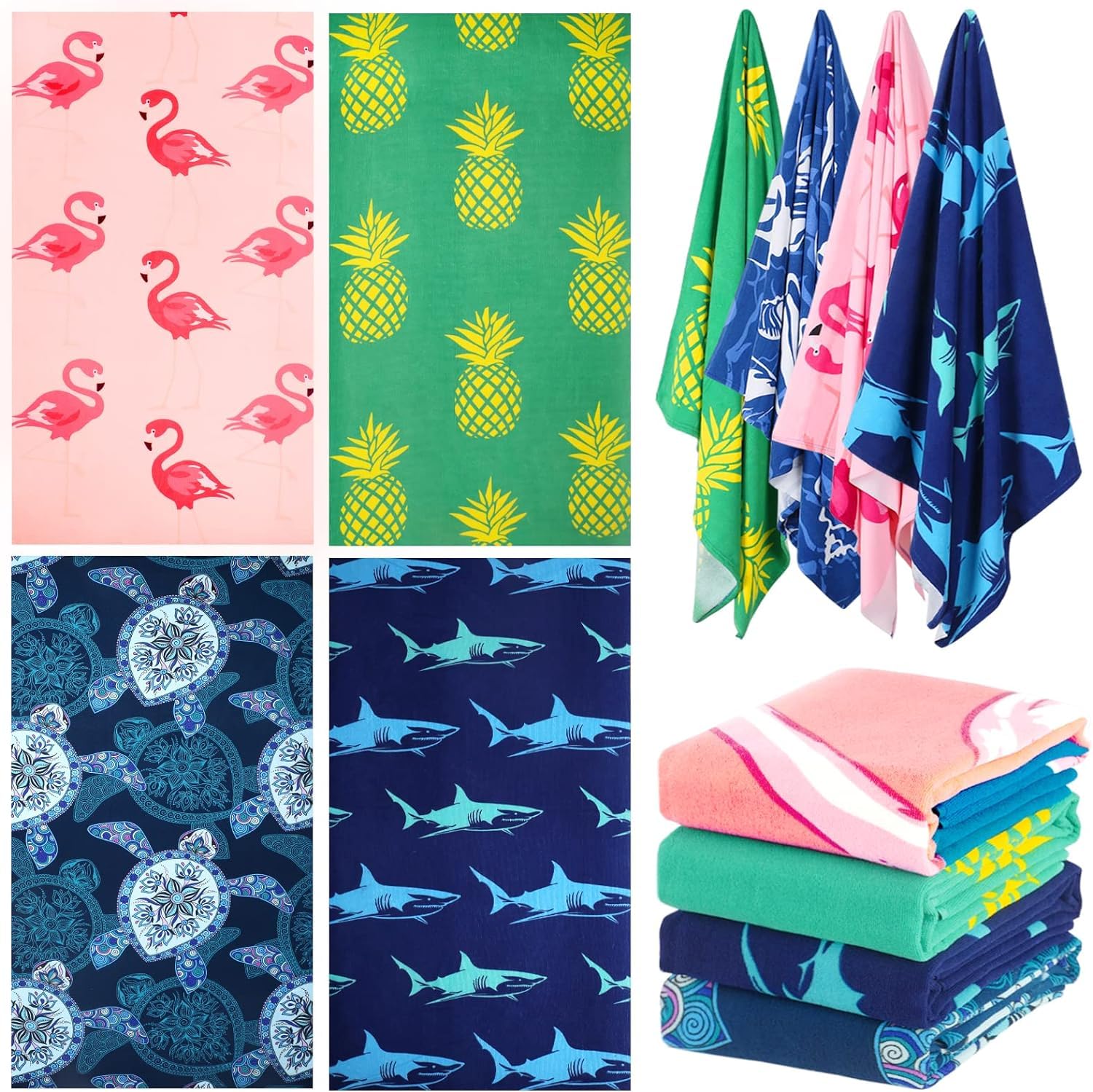 Eletiffi Toalla De Playa Toallas Grande Piscina Praia Mujer Hombre Rizo Ligera Pareo XXL Antiarena Beach Towels Pareos Accesorios Familiar para Regalos CumpleañOs 90x180 Niños 4er-Pack