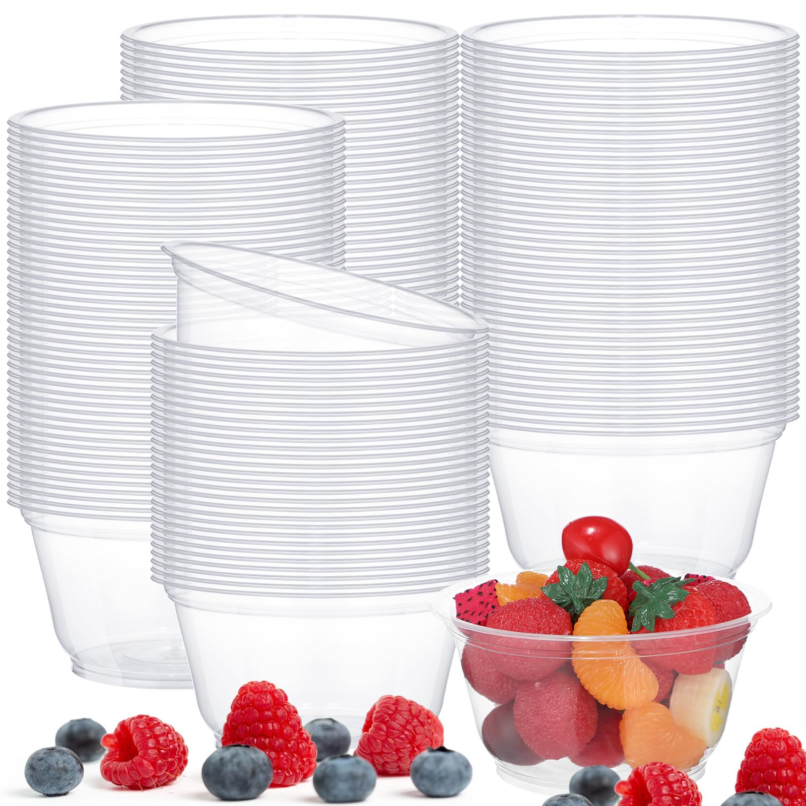 Newtay 150 Pack 12oz Small Clear Plastic Bowls Clear Disposable Bowls Salad Bowls Bulk Soup Ice Cream Fruit Dessert Serving Bowls for Party Wedding Picnic Birthday Halloween Christmas