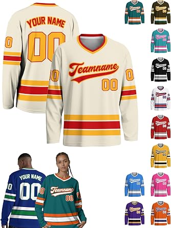 Custom Hockey Jersey Personalized Name, Number & Logo, Ice Hockey Sports Retro Practice Jerseys Shirt for Men, Women, Youth