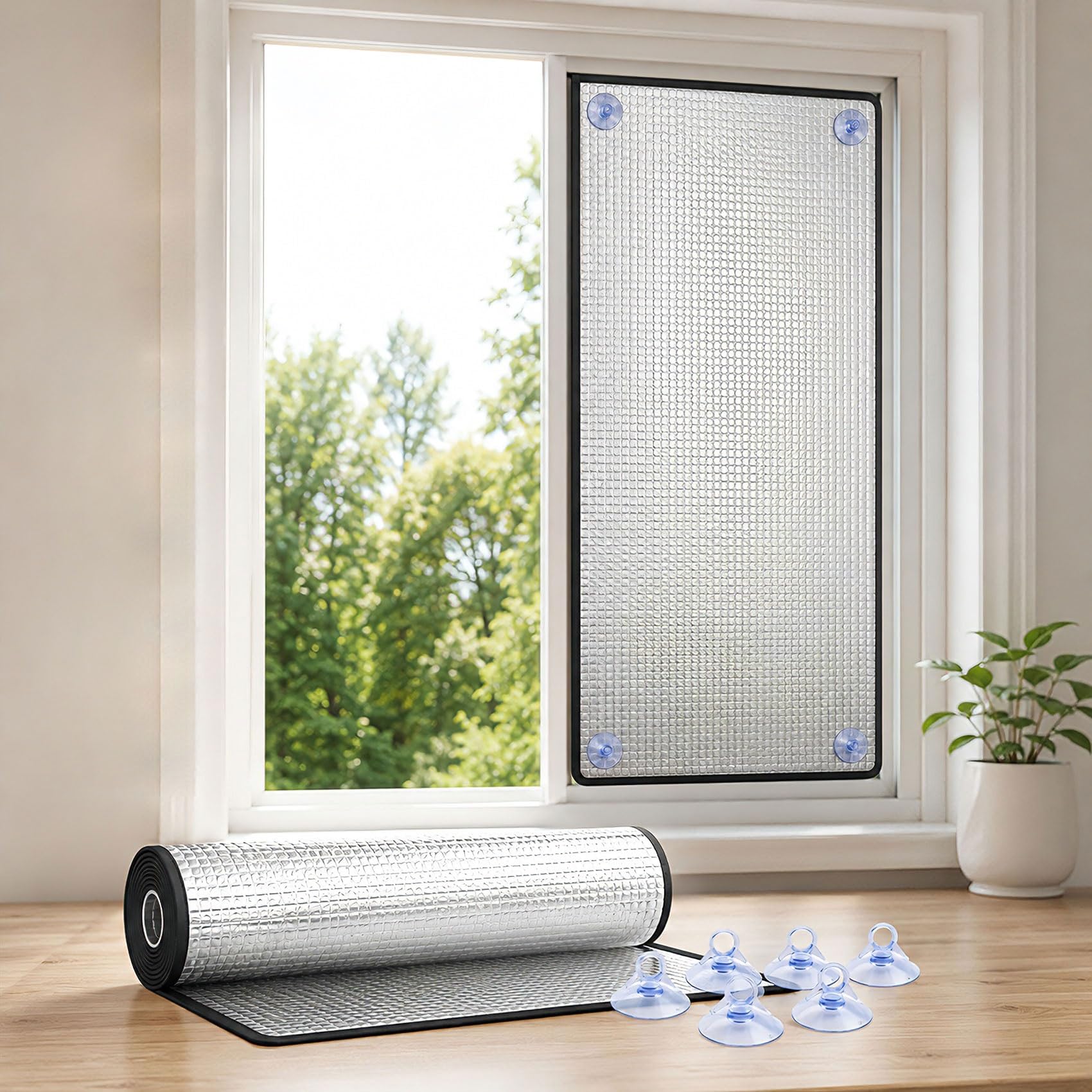 Sonnenschutzfolie Fenster Innen & Außen, Fenster Isolierung Folie Doppelseitige Aluminiumfolie, Verdunkelung für Dachfenster Heimbüro Wohnmobil, Wiederverwendbar