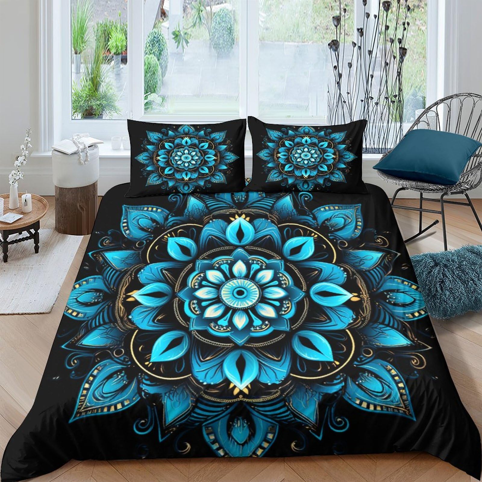 Crjus Style-15 Bohemian Mandala Duvet Cover Bedding Set 3 Piece Set Duvet Cover Quilt Cover Microfiber Polyester Comforter Cover With Zipper Closure Pillowcase Double（200X200cm）
