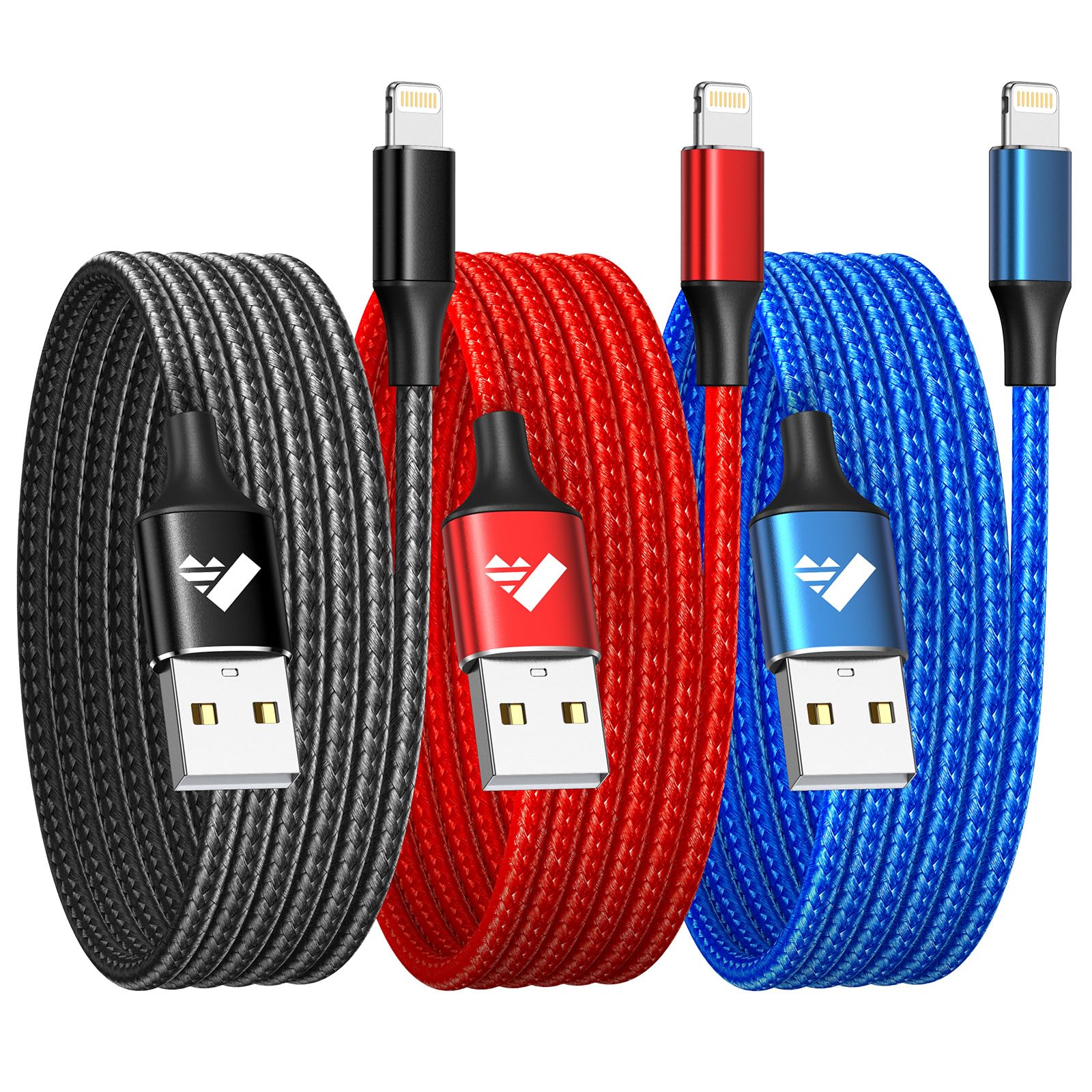 Aioneus Lightning Ladekabel [3Pack 2M] MFi-Zertifiziert Schnellladekabel Nylon Fast USB Kabel für iPhone 14 13 12 11 Pro Max X XS XR SE 8 7 6 Plus, iPad
