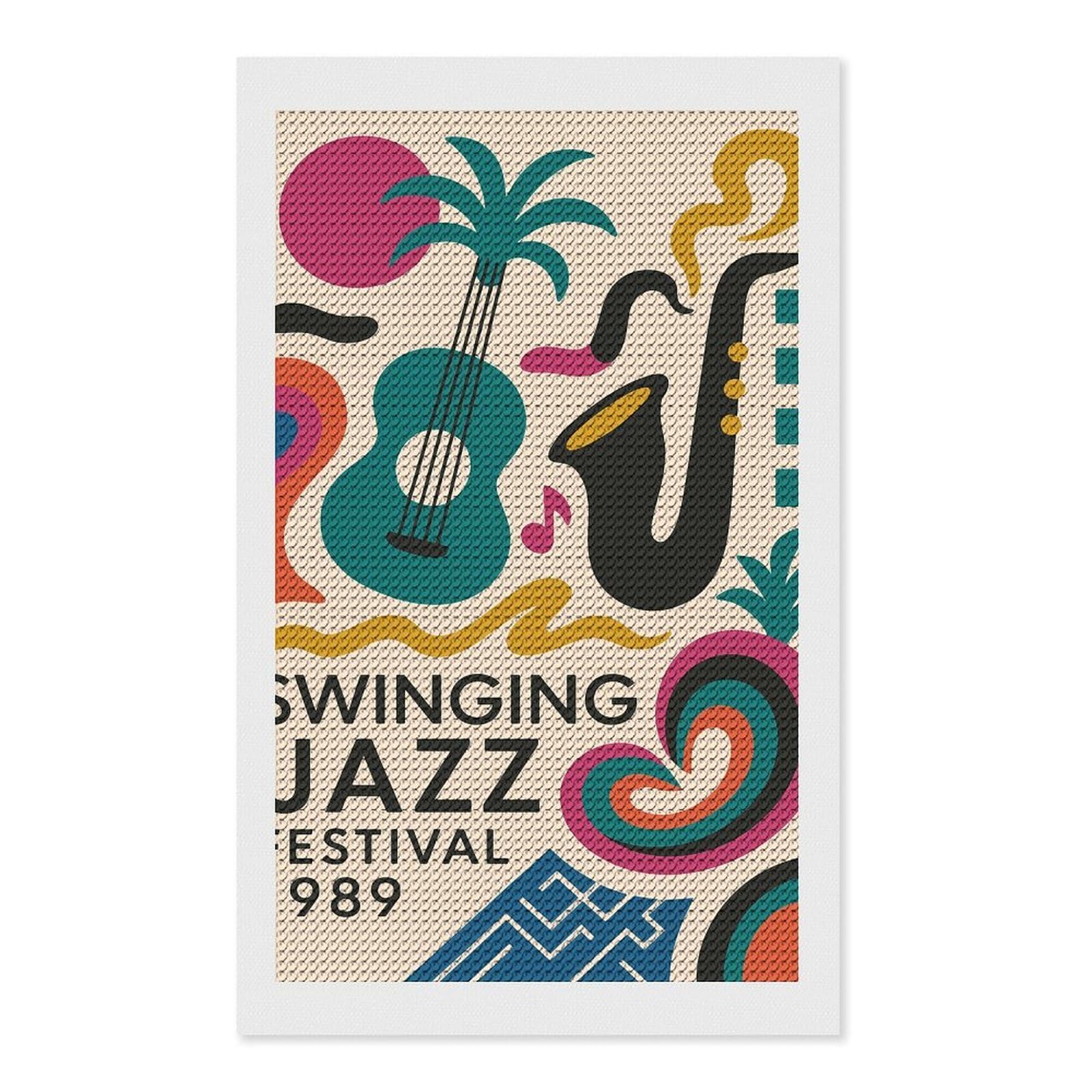 Junmoney Swinging Jazz Festival 1989 Diamond Painting Canvas Set 12"x20", for Women, Pleasing Wall Art Project, Aesthetic Room Decor, Gift Idea