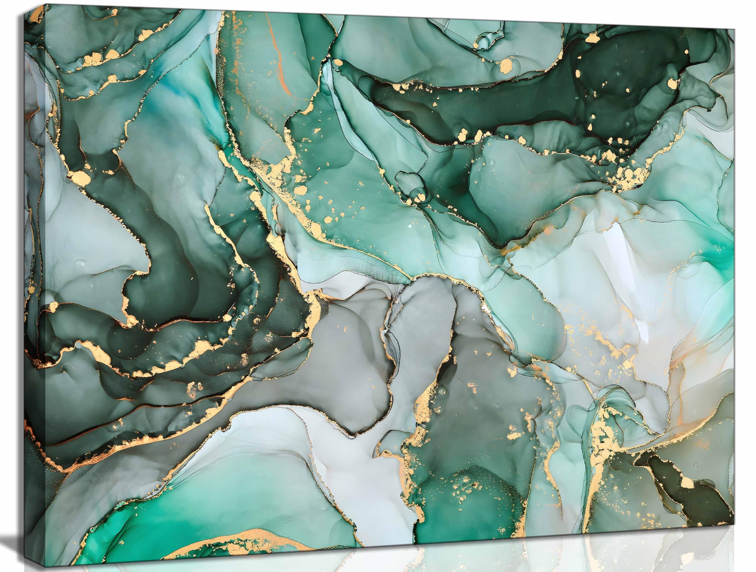 Emerald Green Gold Canvas Wall art Modern Abstract Fluid Marble Geometric Luxury Painting Picture Wall Decor Poster Print Artwork for Living Room Bedroom Bathroom Dining Room Home Decoration