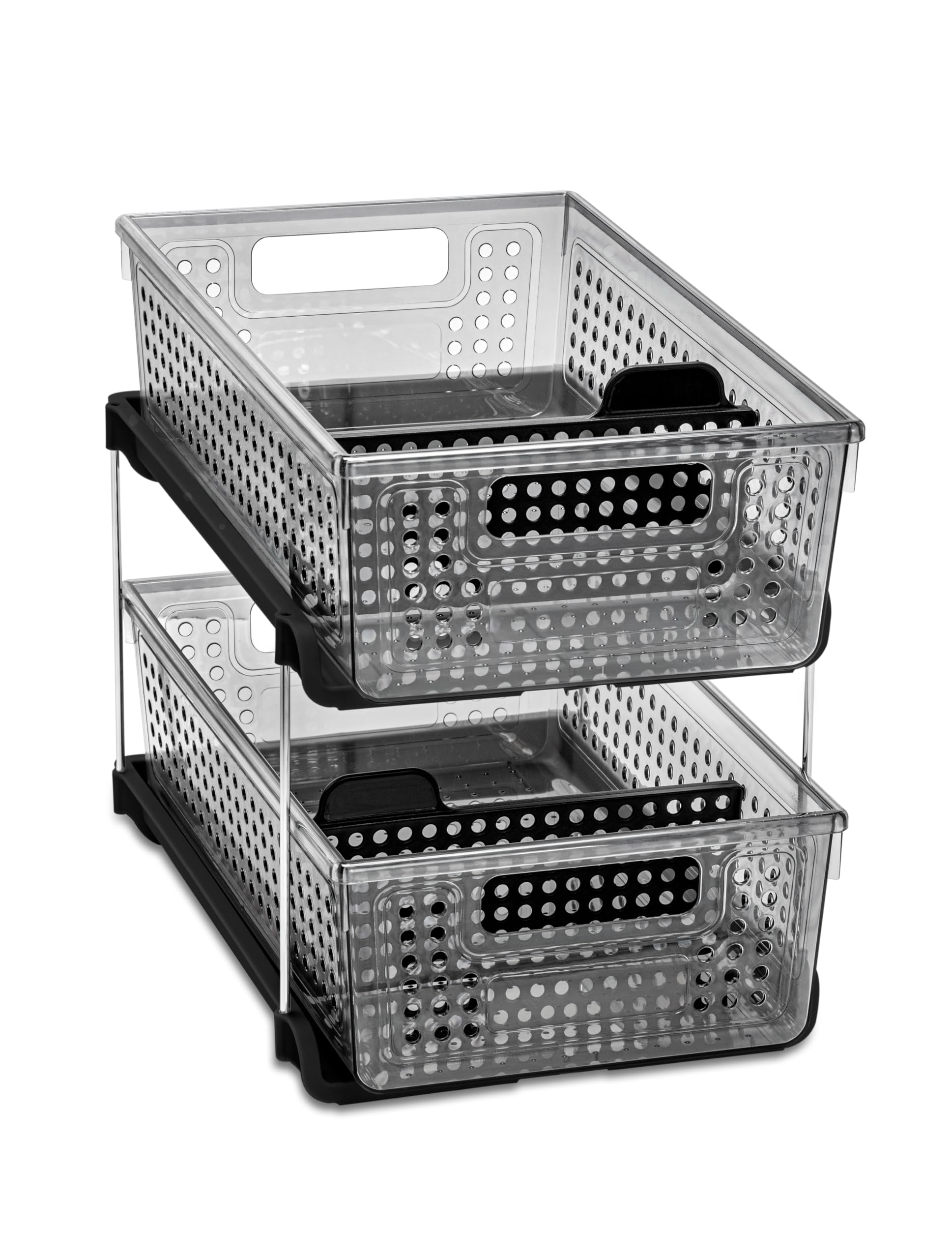 madesmart Premium 2 Tier Organizer, Undersink Storage with Pull Out Sliding Drawers, for Cleaning Supplies, Pantry, Sponges, Bottles, Adjustable Dividers & Pull Out Sliding Baskets, Smoke