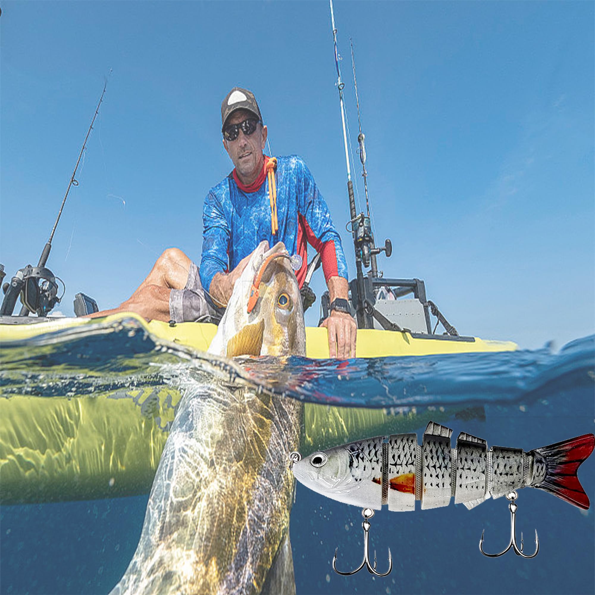YUEMING 4 Piezas Señuelo Pesca Artificial Duro, 10 cm 13 g Wobbler Flotante Swimbait Siluros Bass Lubina Señuelo para Pesca Spinning con 2 Triángulo Ganchos 3D Ojos