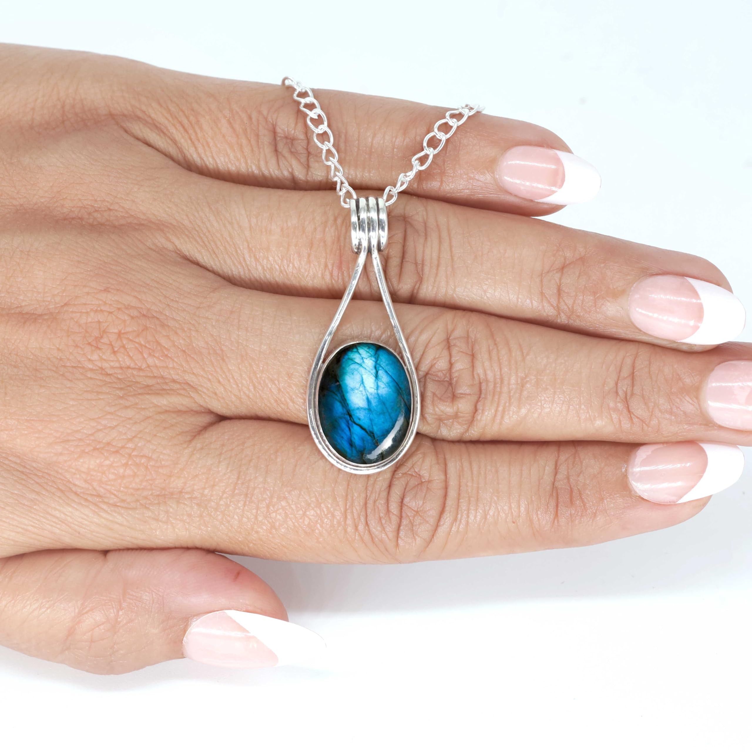 Jeweloporium Boho Handgefertigter Schmuck, grober natürlicher Edelstein, Granat, Bernstein, Türkis, Onyx, oval, echte 925 Sterling Silber Anhänger Halskette für Frauen