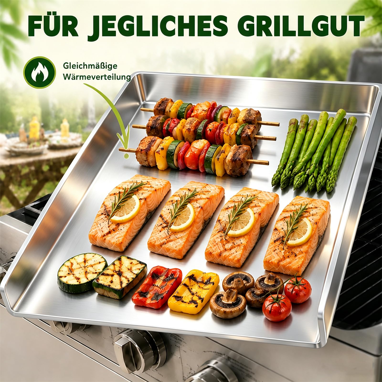 Nifogo Piastra per Barbecue 30 x 20 cm con 1 Spatole