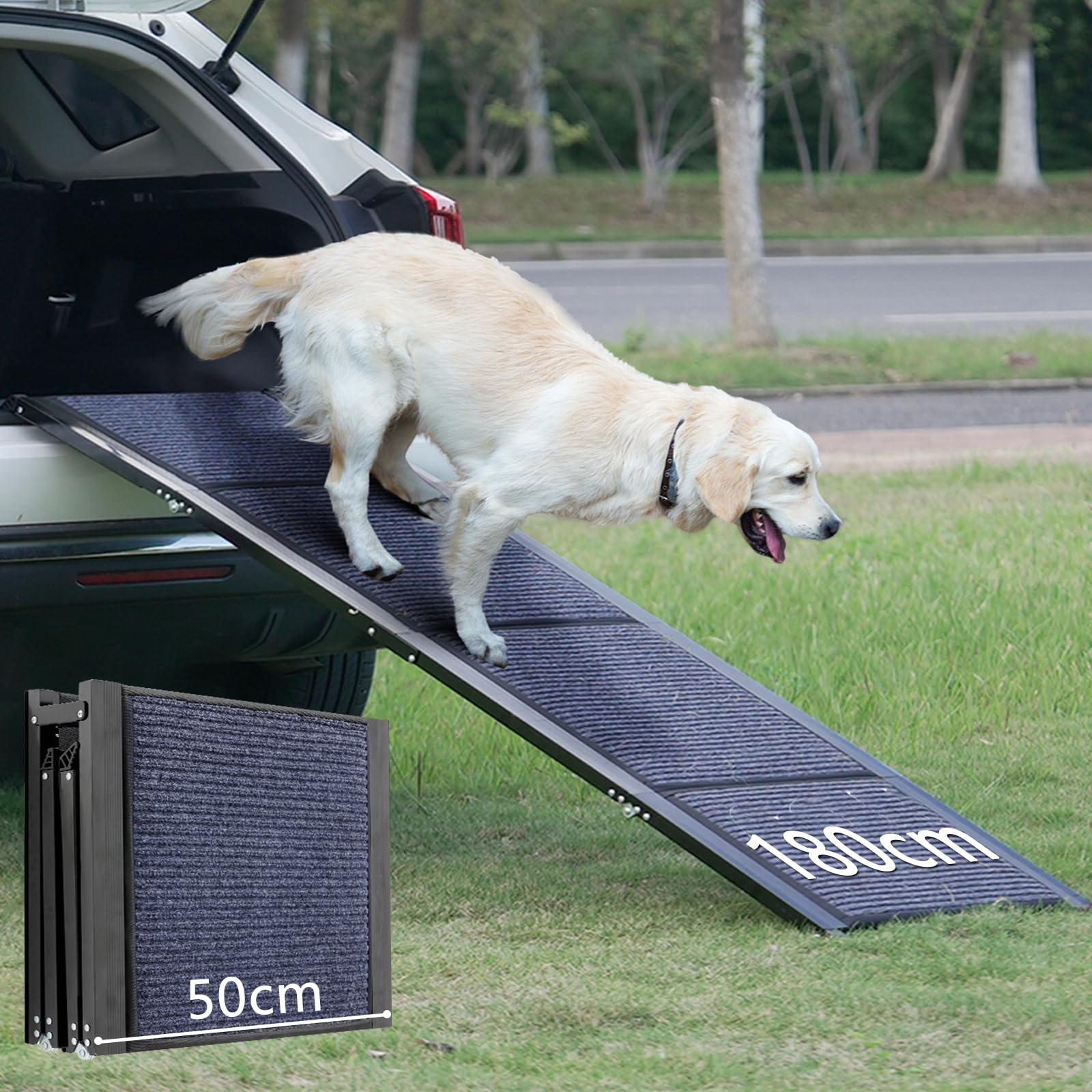 180 cm Extra Lange Hunderampe für Auto klappbar rutschfeste Hunderampen für Autos, LKWs und SUVs 50cm breiter hundetreppe Auto Rampe für Hunde und Haustier bis zu 110 kg