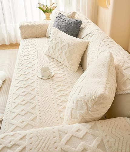 Miniatura 6 de vctops Funda de sofá de felpa jacquard bohemio para perros, suave, acogedora y antideslizante, lavable, protector de muebles para niños, mascotas