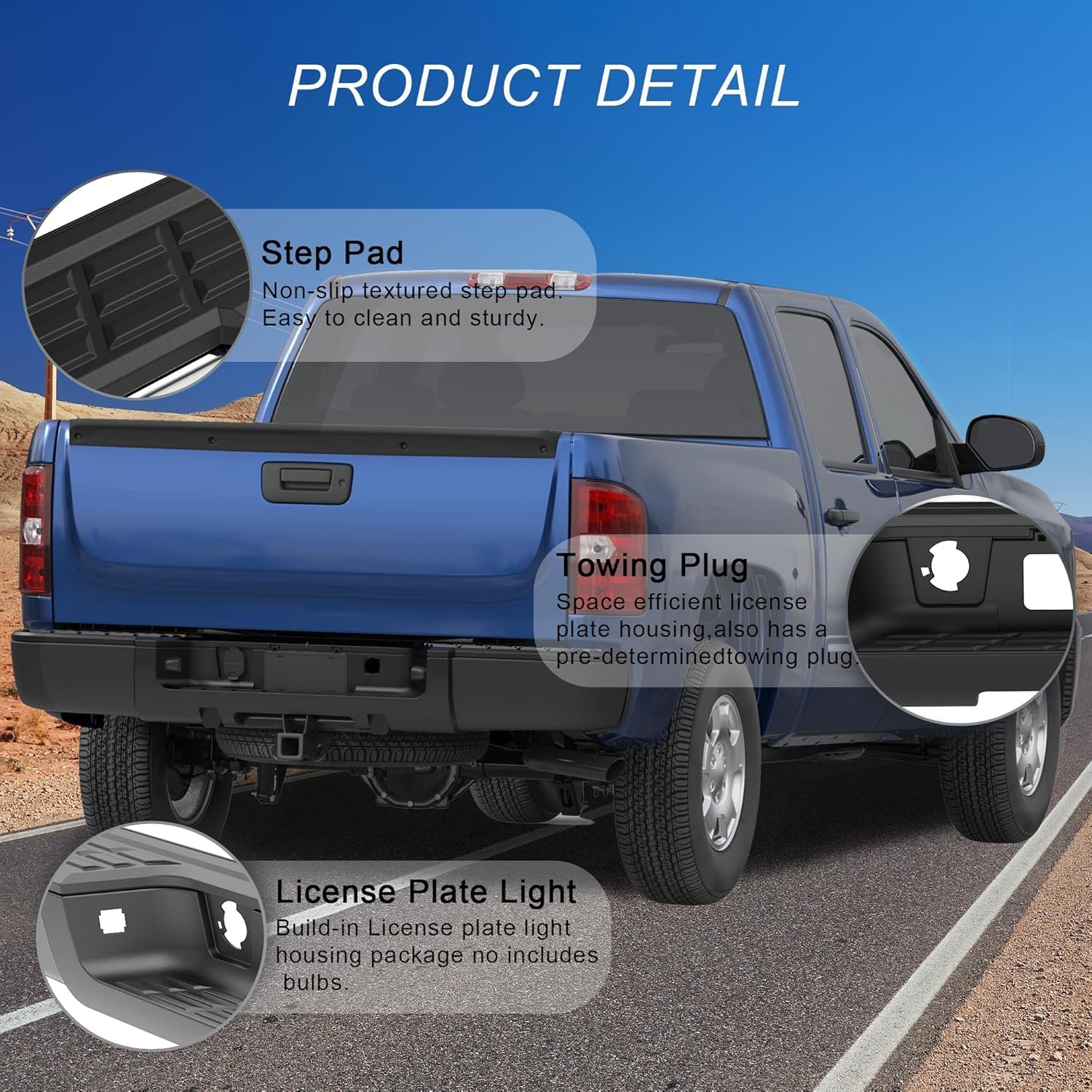 KUIPERAUTO Black Steel Rear Step Bumper Assembly Compatible for 2007-2013 Chevy Silverado 1500 / Sierra 1500 Pickup Complete Back Bumpers Assembly Replacement for GM1103146 (W/O Park Sensor Holes)