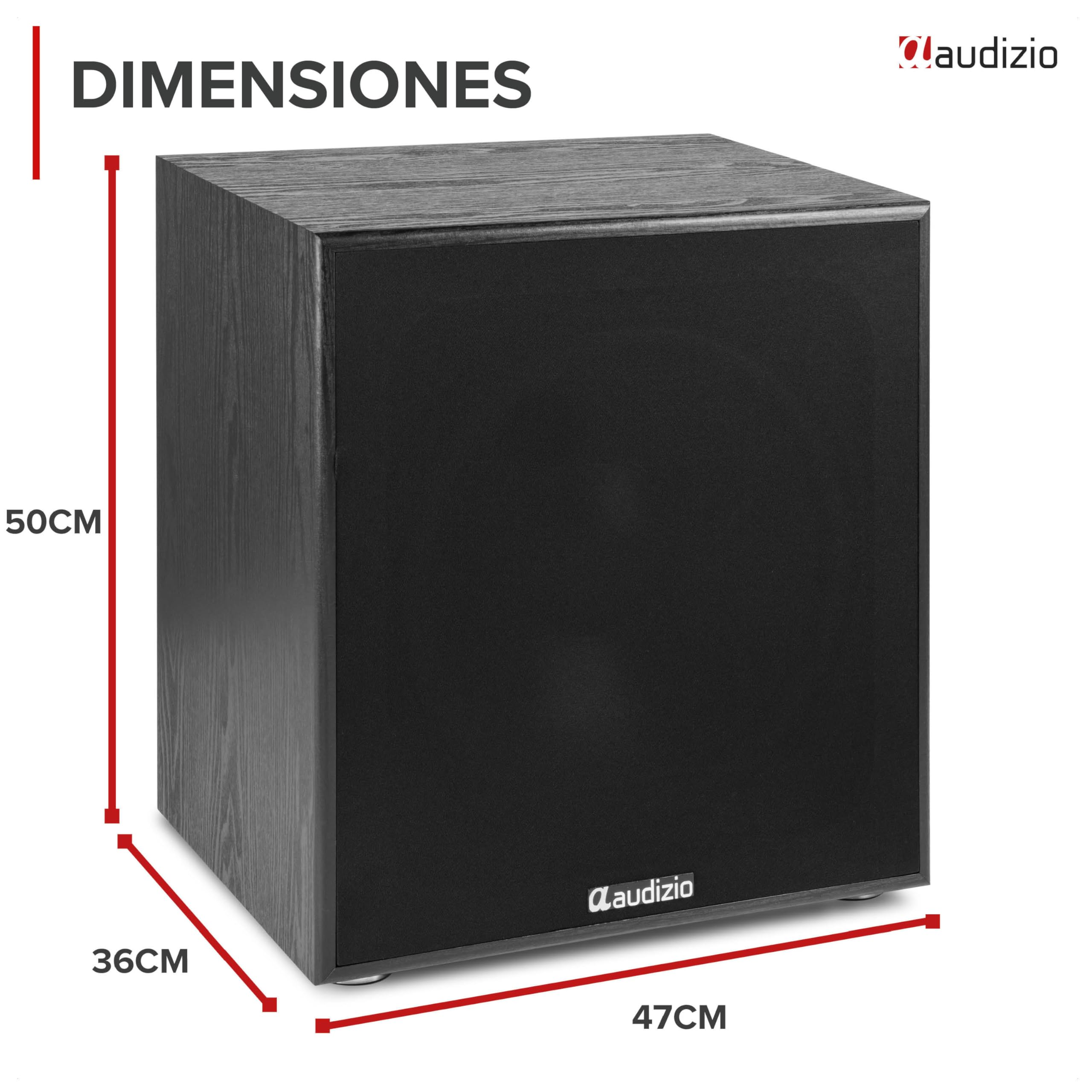 Audizio SHFS15B – Subwoofer Activo de 15 Pulgadas para Home Cinema con Amplificador Clase D, 500W, Graves Profundos, Crossover Ajustable, Bass Reflex conexión RCA y bornas, Color Negro