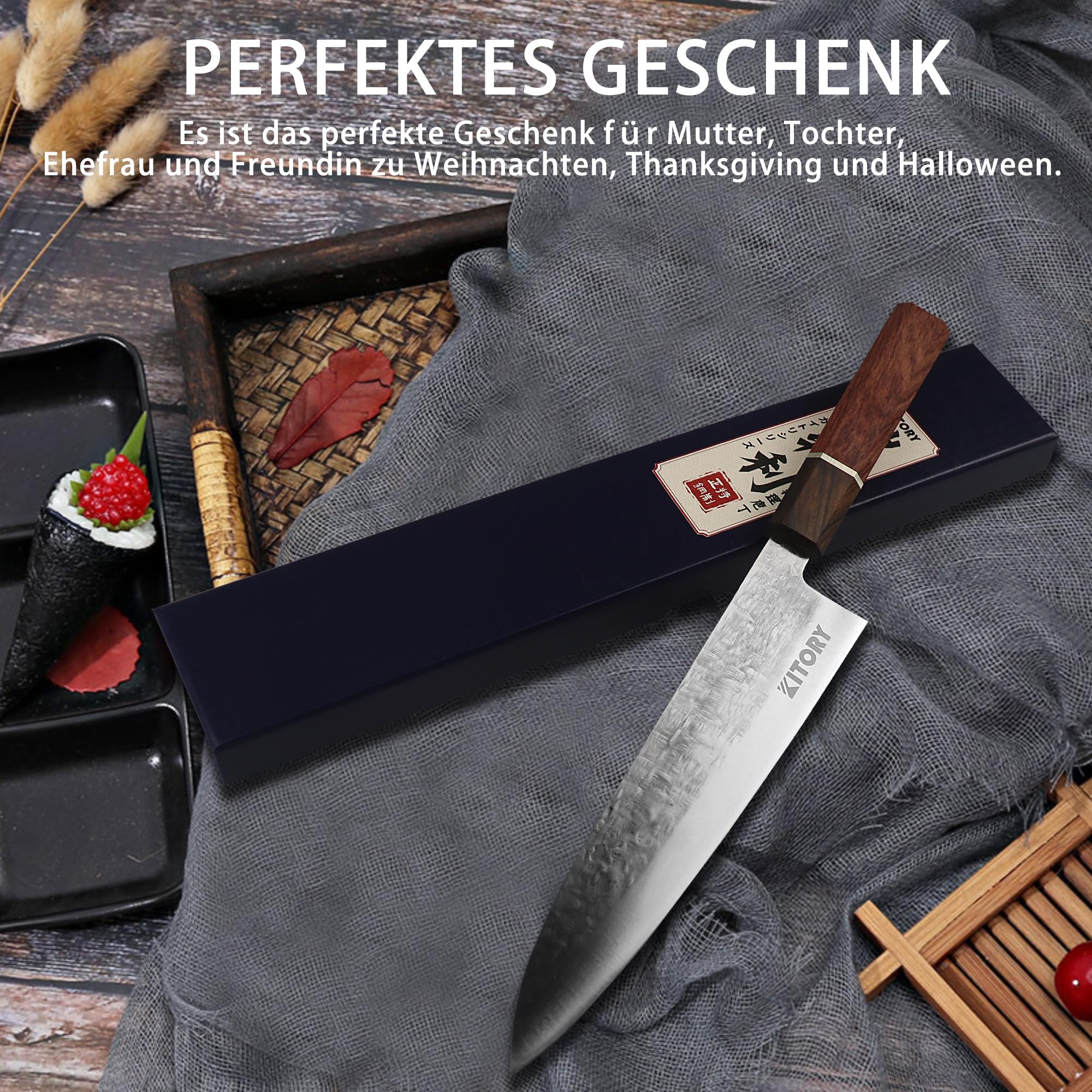 Kitory Couteau de Japonais 17 cm, Couteaux de Santoku Forgés à la Main, Couteau de Cuisine en Acier à Haute Carbone - Pro Série