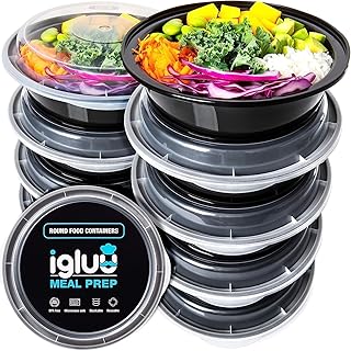 1-Compartment Round Meal Prep Containers, Food Box / Lunch Box, Microwave-Safe, Dishwasher-Safe and Reusable, Airtight Lid Closure, BPA-Free - Pack of 10 - Comes with Free eBook (English Language Not Guaranteed)