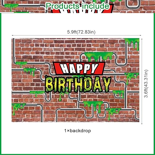 Miniatura 2 de Telón de fondo de fiesta de tortuga ninja de dibujos animados, pancarta de pared de ladrillo rojo de tubería de agua, suministros de fiesta de