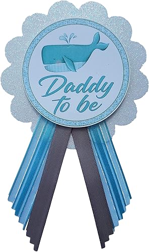 Miniatura 3 de 2 Mommy & Daddy to Be Pin Whale Ocean Baby Shower It's a Boy for parents to use, Blue & White Sprinkle, Cartulina Cartulina cintas de raso, No es