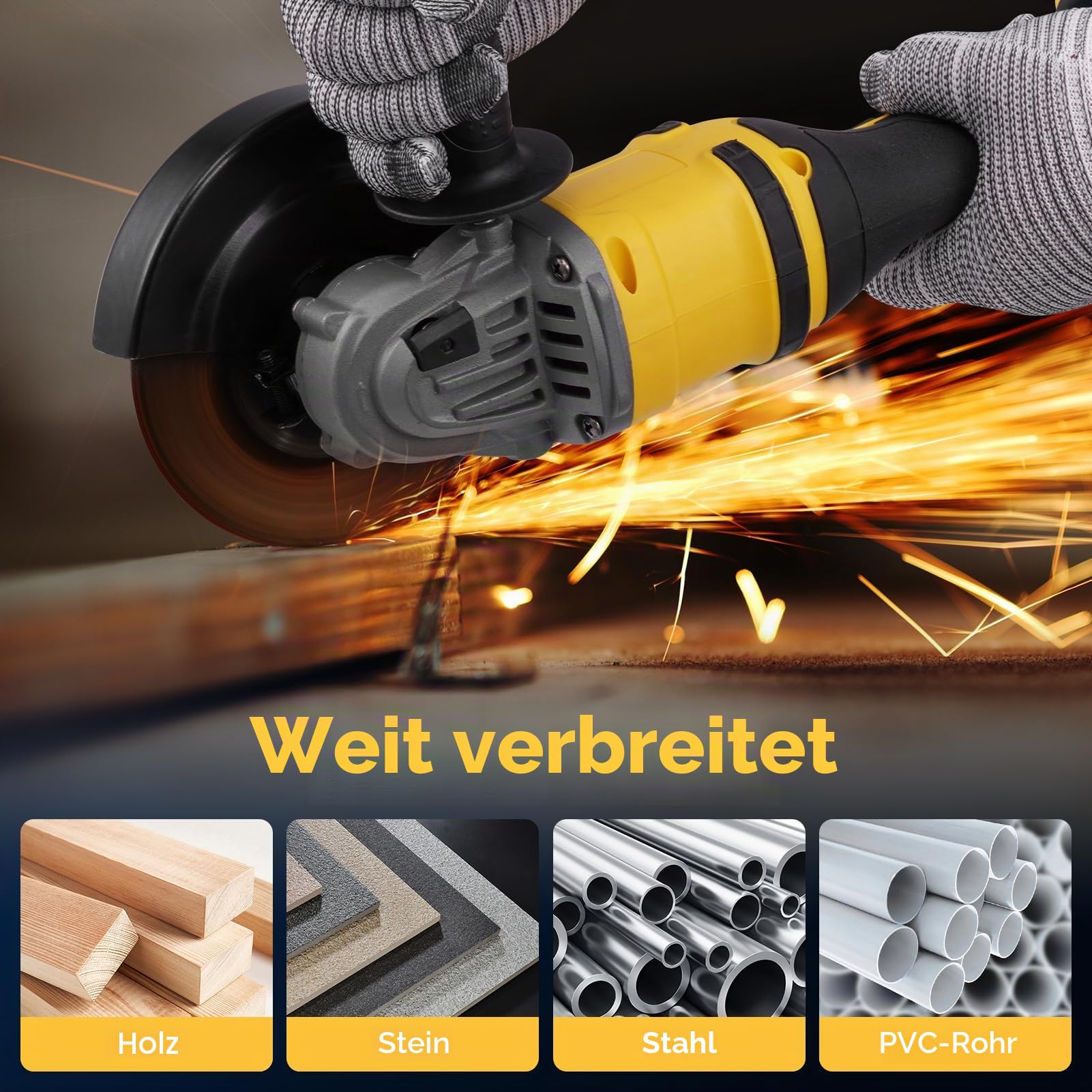 Akku Winkelschleifer, 21V Winkelschleifer Akku mit 2x500mAh Akku, 125mm Scheibendurchmesser, 45mm Schnitttiefe, Schleifplatte, Schleifblatt, Ladegerät, für Stein, Metall, Beton und Fliesen