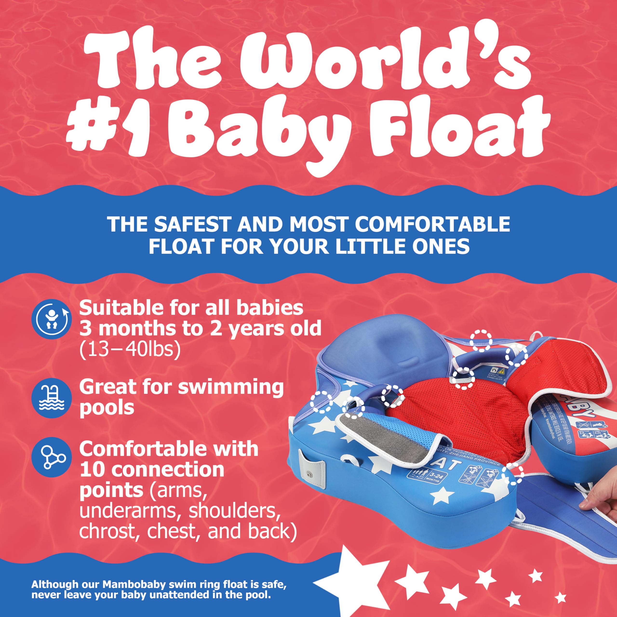 MAMBOBABYFLOAT Sunny Navigator Baby Pool Float with Canopy 2025 — Safe, Comfortable, Adjustable American Flag Pool Float w/Sun Protection, Air-Free Foam Technology, 5-Way Buckle System