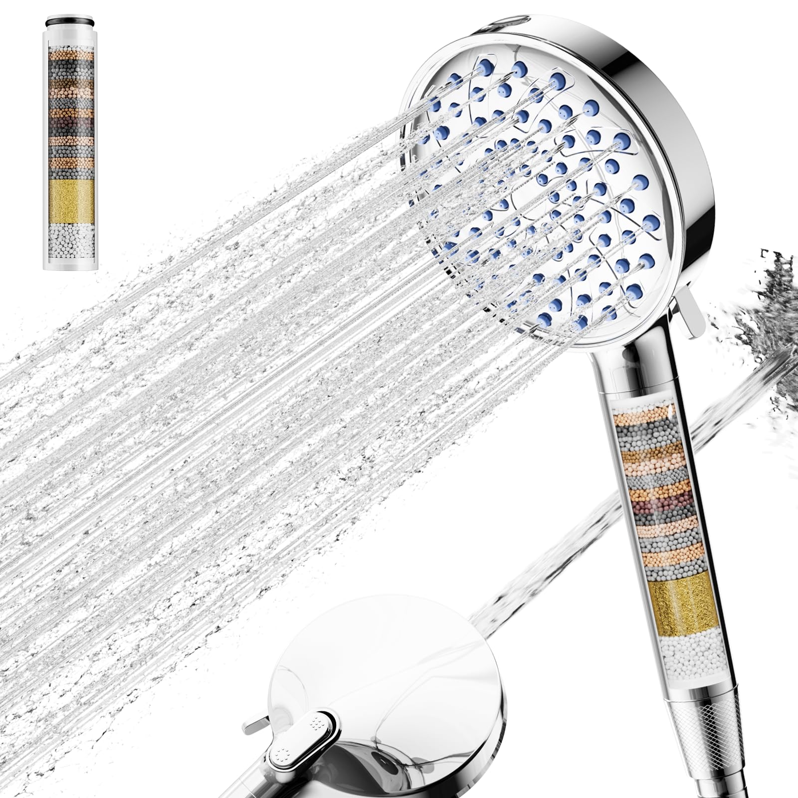 Cobbe American - Pistola rociadora de 6 velocidades con filtro de ducha de mano, dos juegos cromados