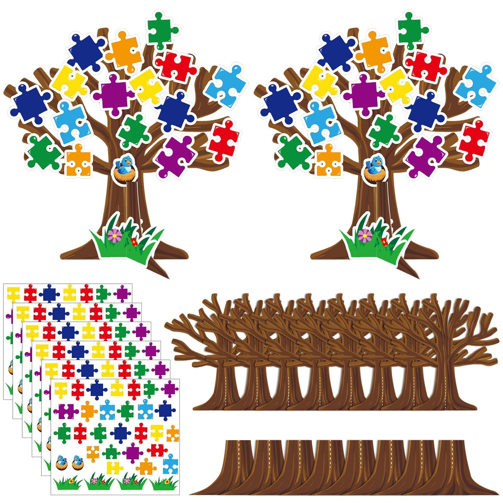 30 Set Colorful Puzzle Tree DIY Craft Kit Tree Ornament Make Your Own Puzzle Art Activities Game for VBS Sunday Home Party Activities Favor Decor Supplies