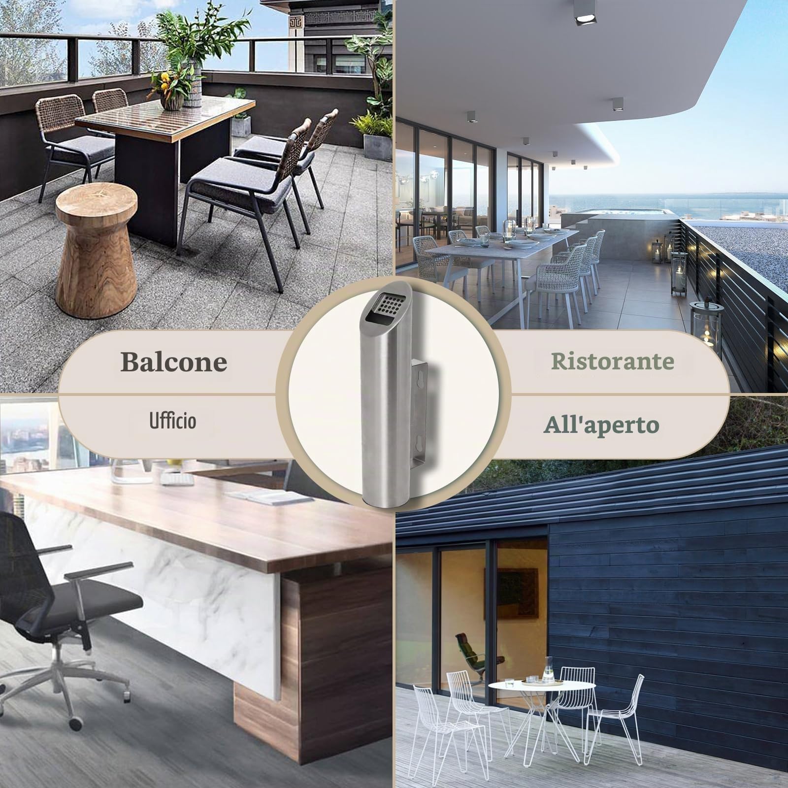 Posacenere da Parete in Acciaio Inox 2 Pezzi, Cenereio Rotondo da Esterno di Facile Pulizia, Ideale per Balcone, Giardino, Hotel, Ufficio, Ristorante (Argento)