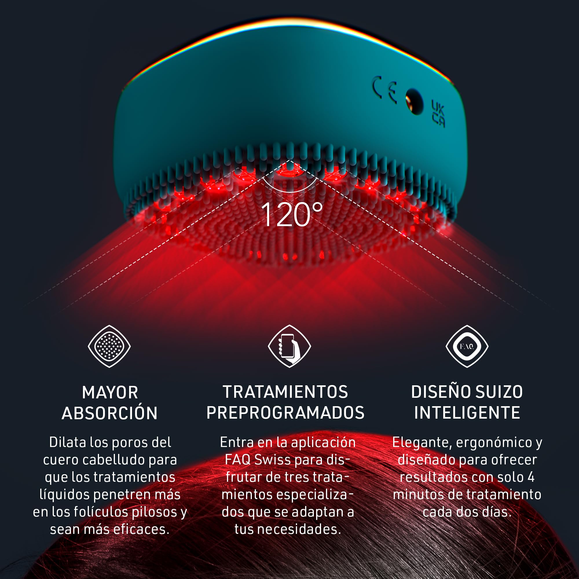 Masajeador LED cuero cabelludo FAQ 301 para crecimiento pelo cuidado capilar absorción tratamientos