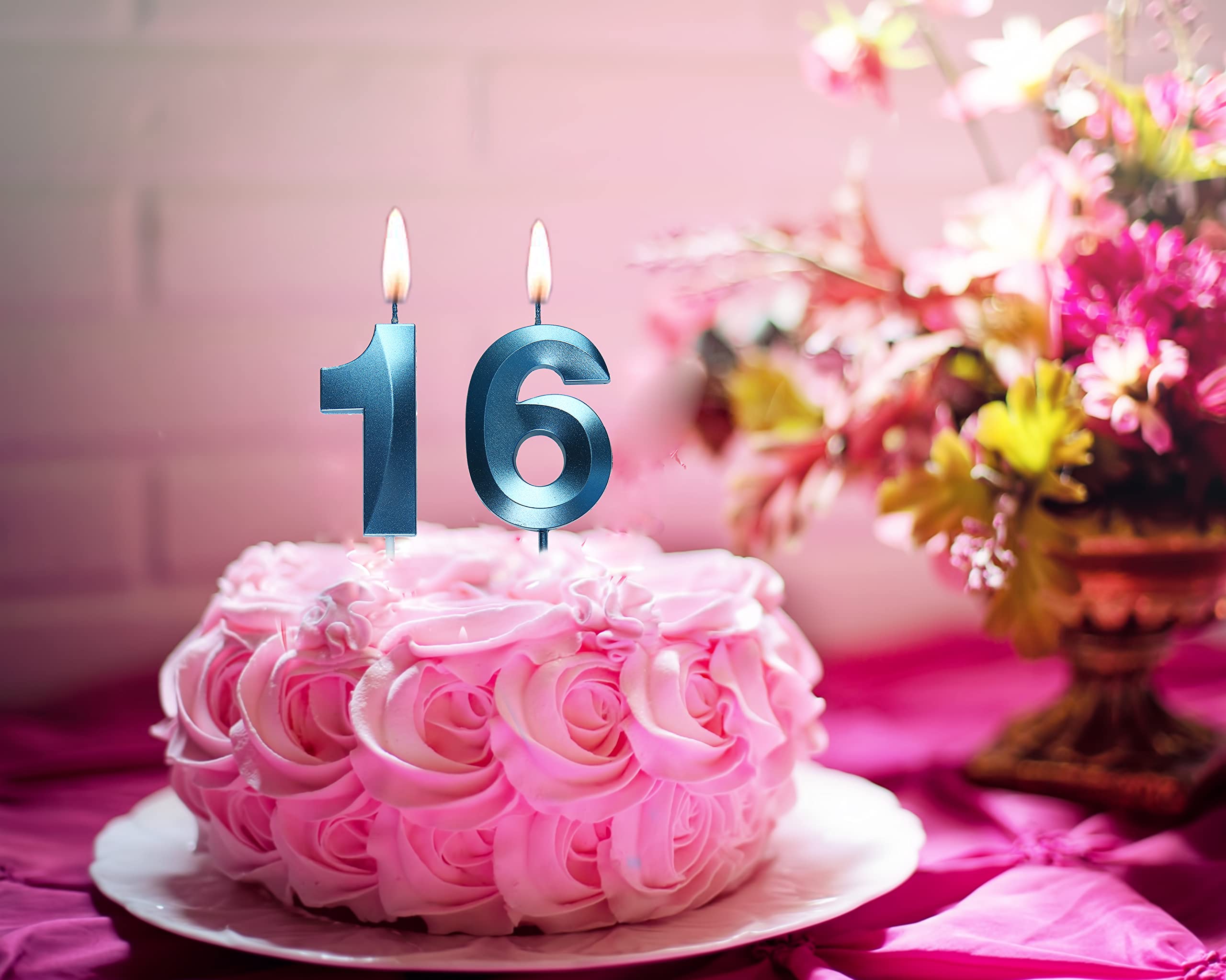 Velas azules de 16 cumpleaños, decoración para tartas con el número 16 para decoración de cumpleaños, decoración de fiestas