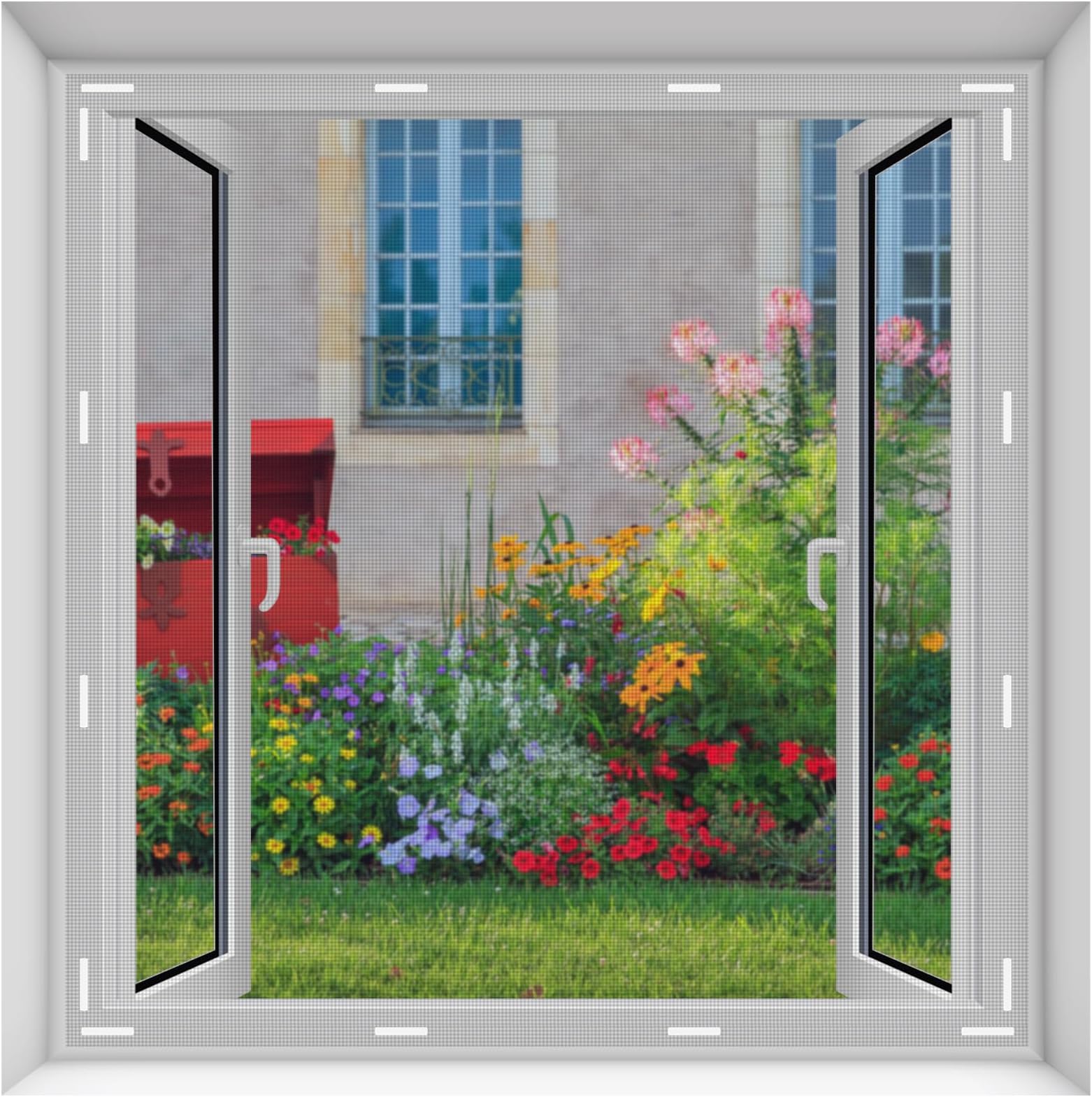 I-EASYDWW Fly Screens for Windows, 59” x 59” Magnetic Fly Screen for Windows, Window Mosquito Net with 14 Self Adhesive Magnets to Keep Bugs/Flies Out, DIY Size, Easy Installation