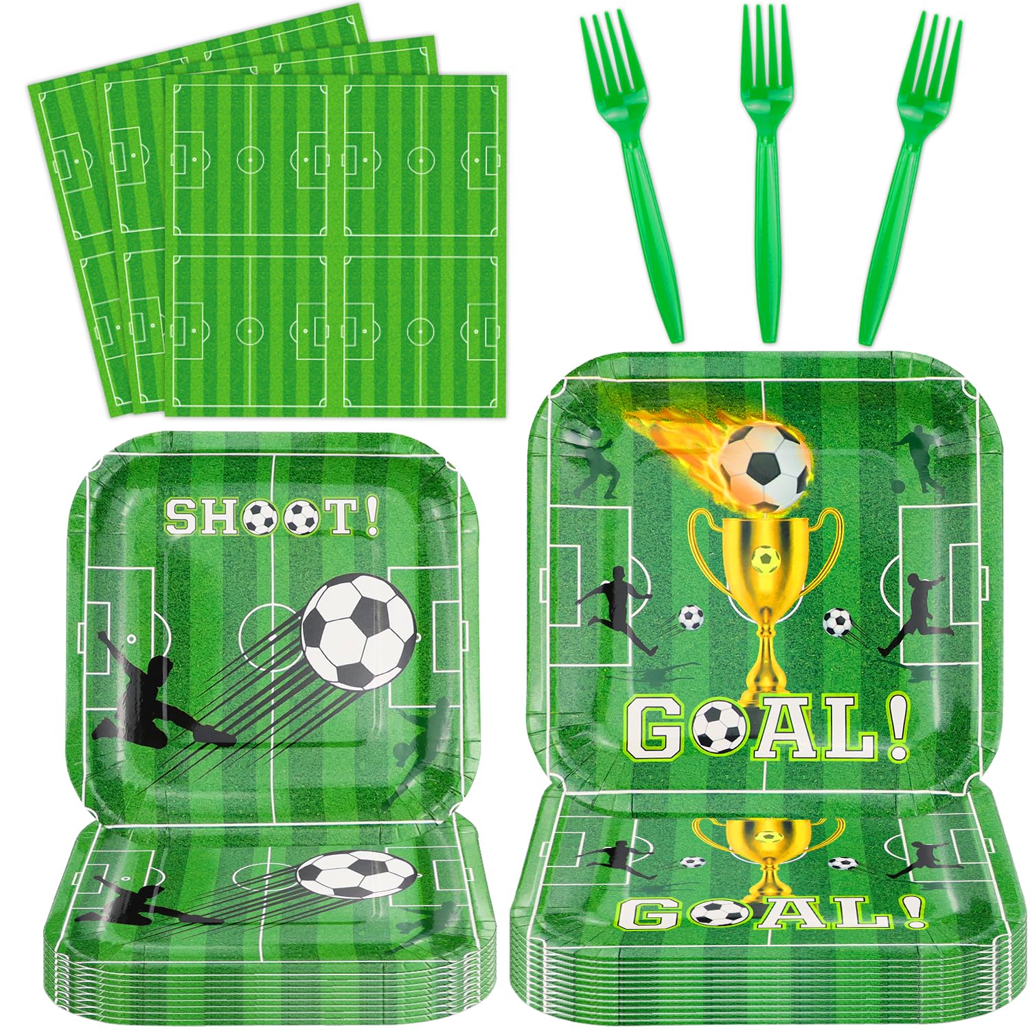 Inspireyee 160 Pack Soccer Party Supplies Sports Theme Birthday Decorations Soccer Party Plates，Napkins，forks Set Soccer Theme Set for Boys Sports