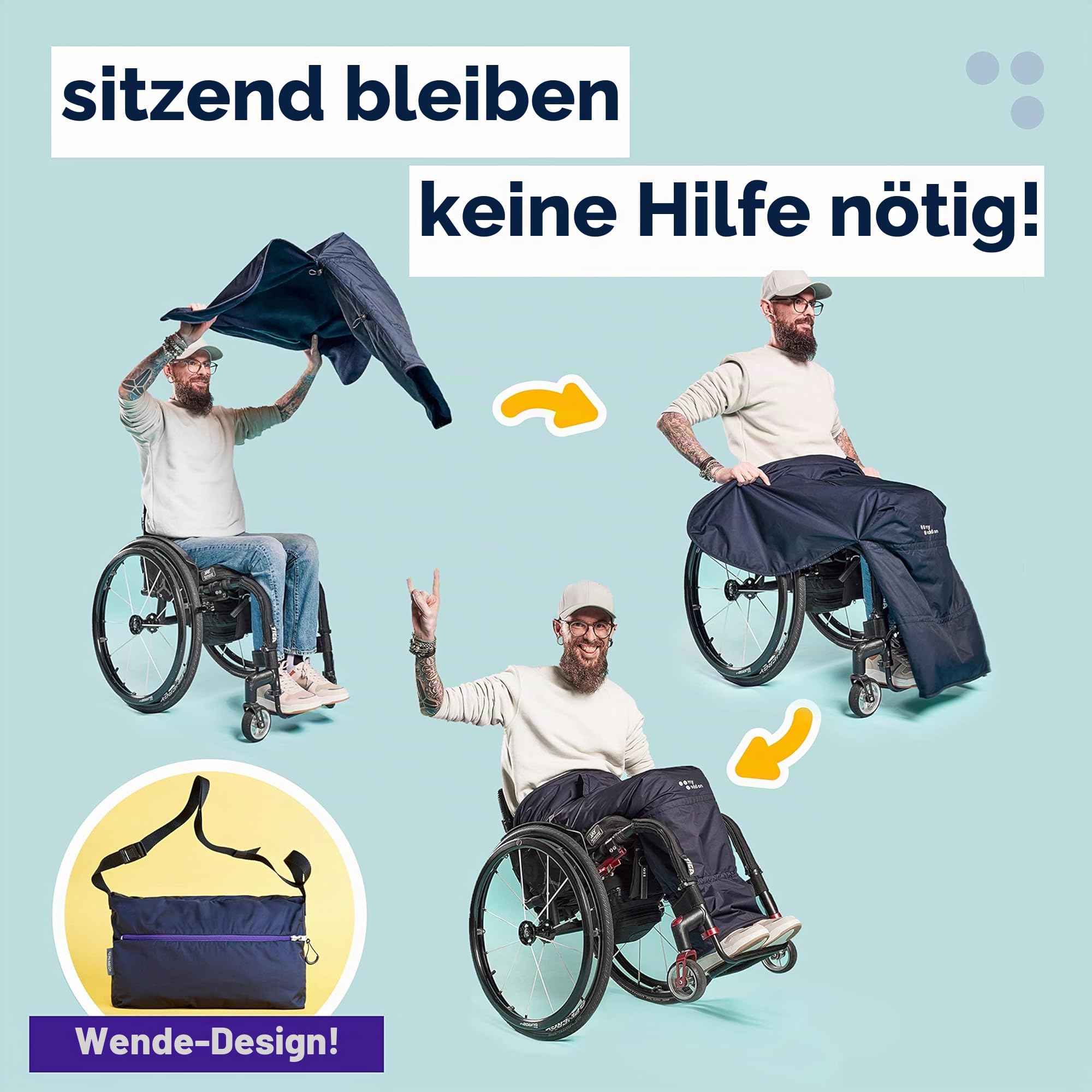 MyBlanket, wind- und wasserdichte Rollstuhl Decke mit Fleece Futter, warme Beinschutzdecke für Rollstuhl, Regenschutz einfach umgelegt ohne aufzustehen, Nachtblau