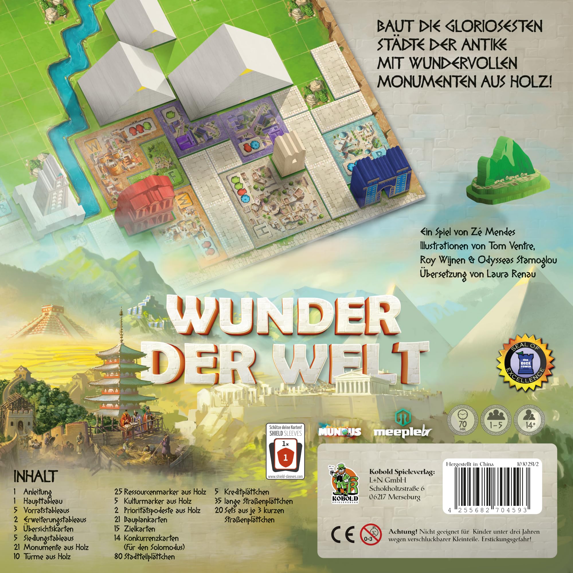 Wunder der Welt | Familienspiel Brettspiel für 1–5 Spieler ab 14 Jahren | Legespiel mit Weltwundern aus Holz | Stadtbau mit Taktik & Strategie | 30–60 Min. Spielzeit | Deutsch