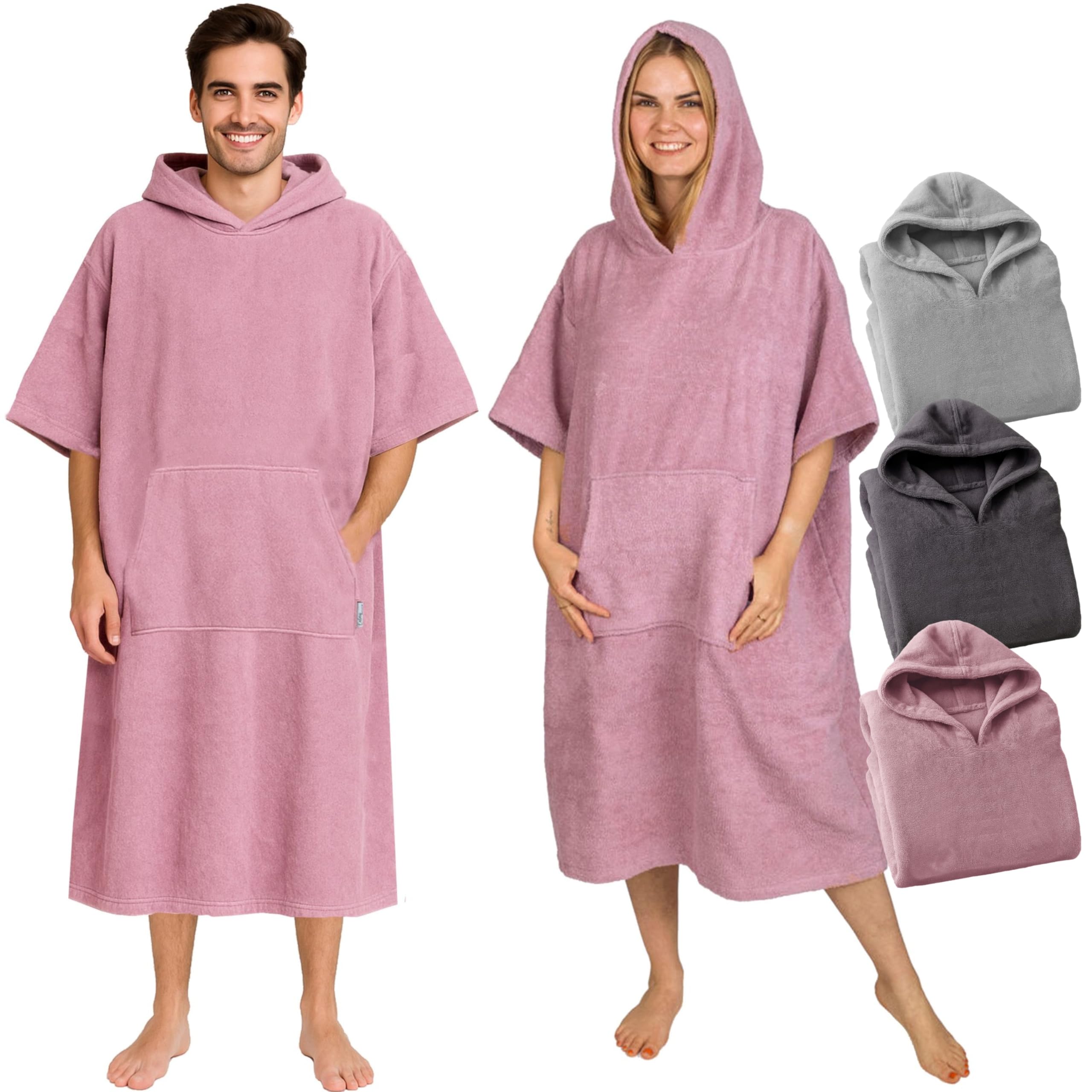 Frottee Badeponcho Damen Herren - Strandponcho 100% Baumwolle Surf Poncho Erwachsene Handtuch Kapuze Bade Surfponcho Bademantel