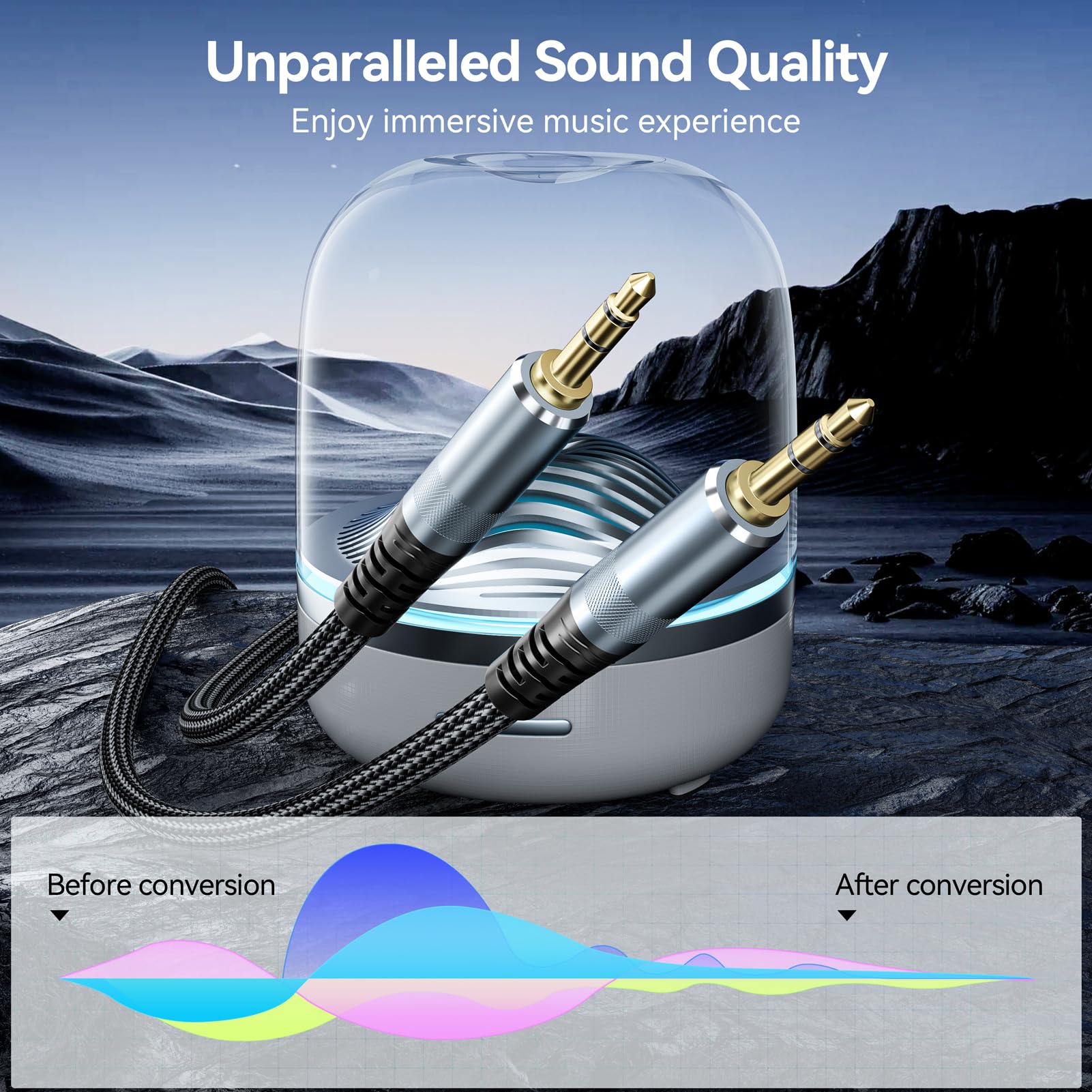 Câble auxiliaire tressé mâle vers mâle de 4,6 m de long, câble audio tressé 3,5 mm, noyau OFC avec prise casque auxiliaire 1/8 pour voiture, smartphone, TV, commutateur, ordinateur portable (noir)